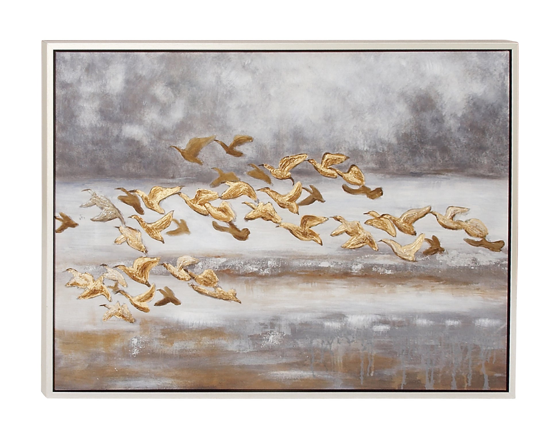 Bird Gold Canvas Living Room Framed Wall Art with Silver Frame
