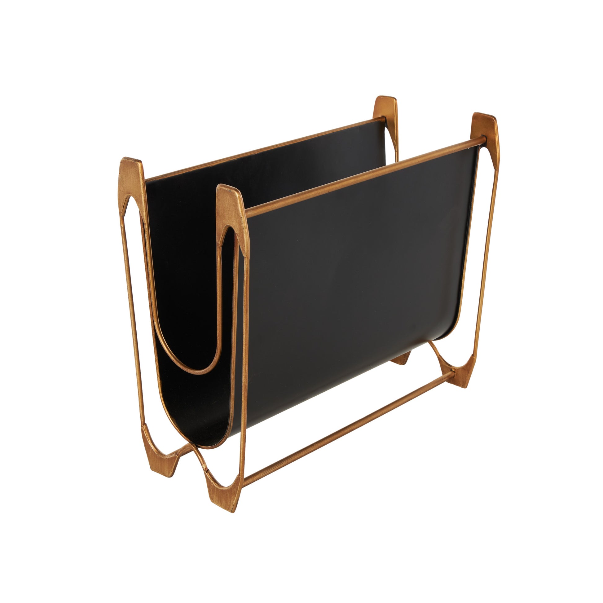 Black Metal Curved Decorative Magazine Holder with Brass Stand