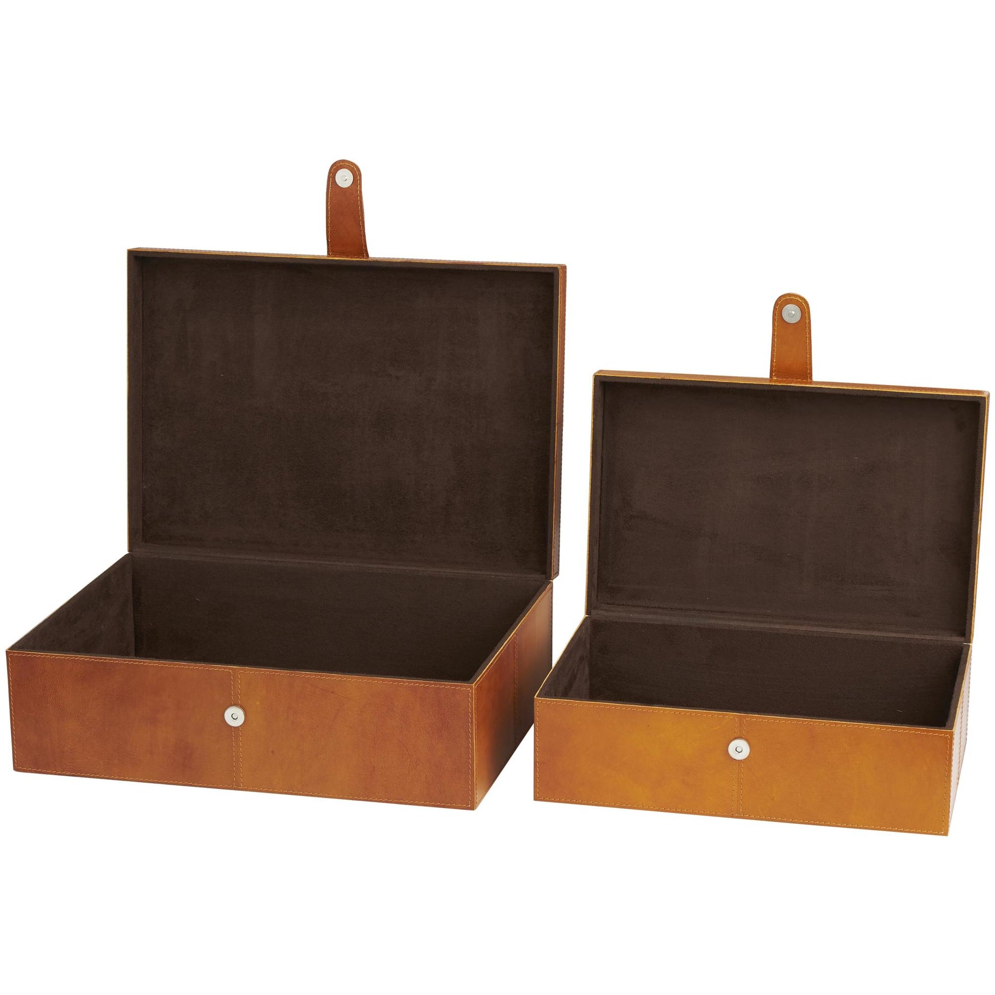 Set of 2 Leather Handmade Cowhide Storage Decorative Box with Stitching Detail