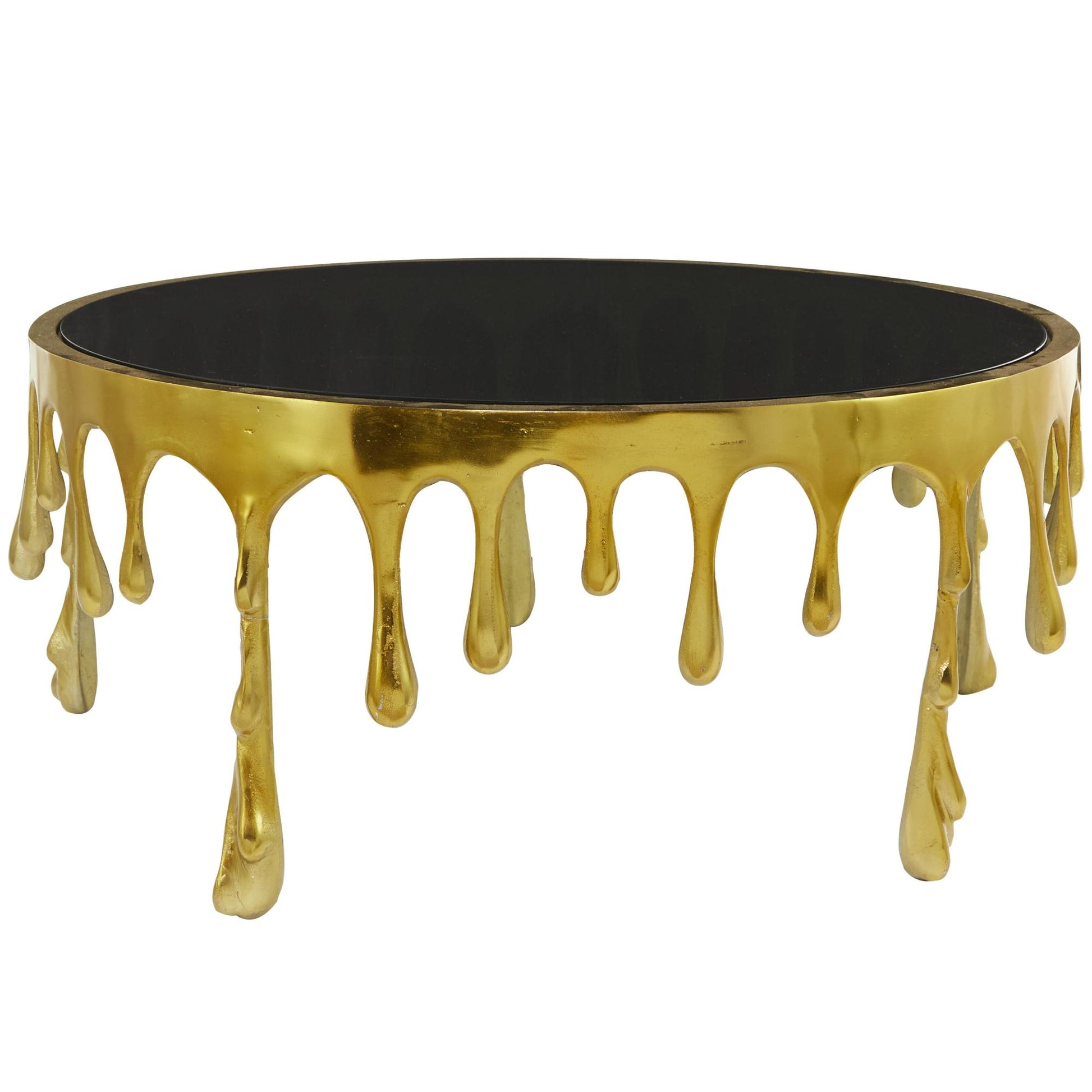 Abstract Aluminum Metal Drip Living Room Coffee Table with Melting Designed Legs and Shaded Glass Top