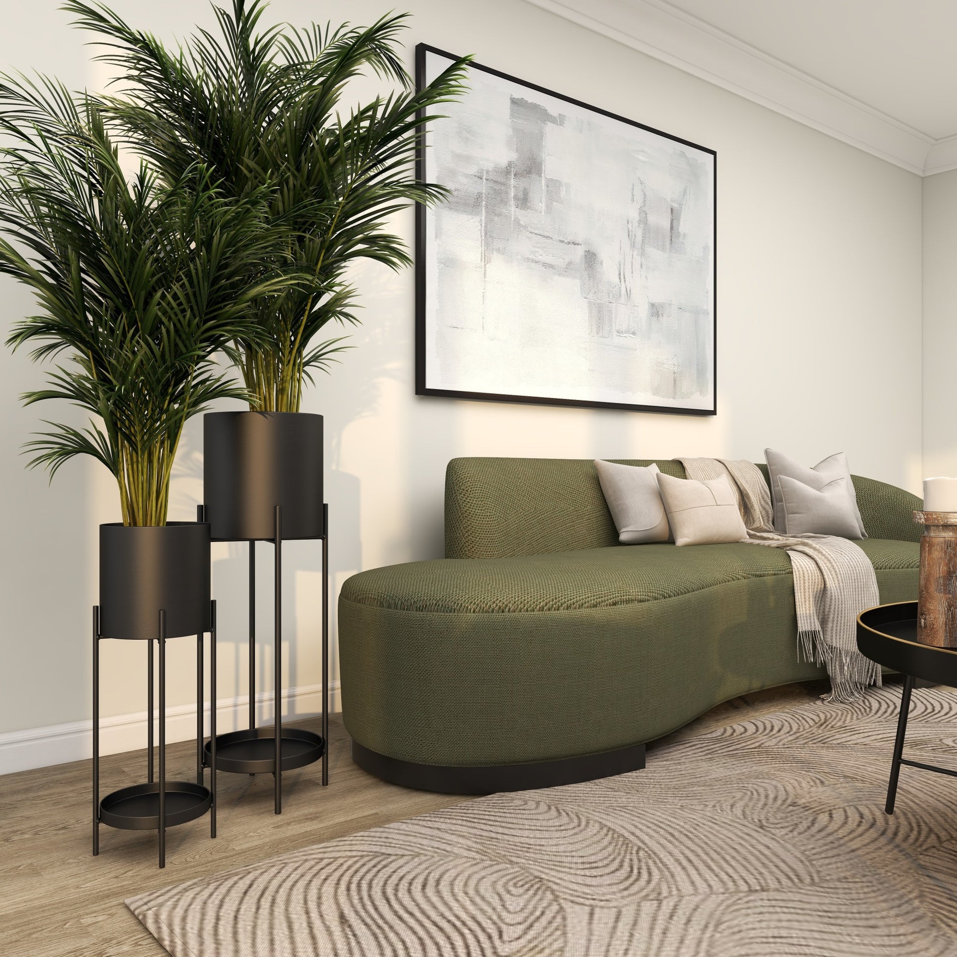 Set of 2 Black Metal Indoor Outdoor Planter with Lower Shelf and Removable Stand