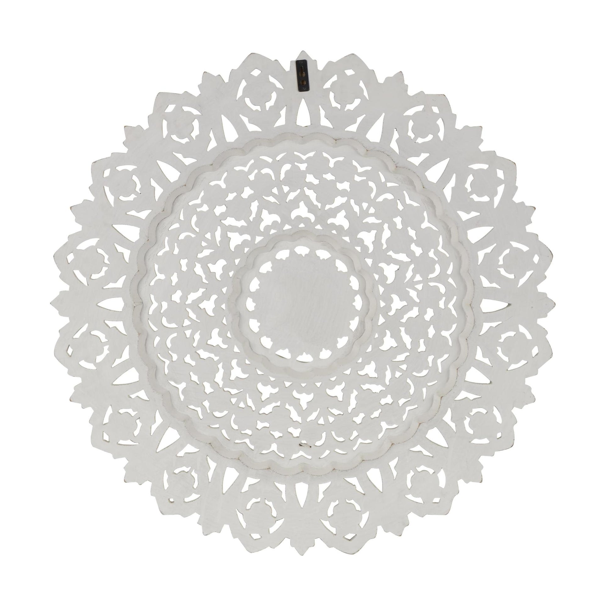 Floral White Wood Handmade Intricately Carved Mandala Home Wall Decor