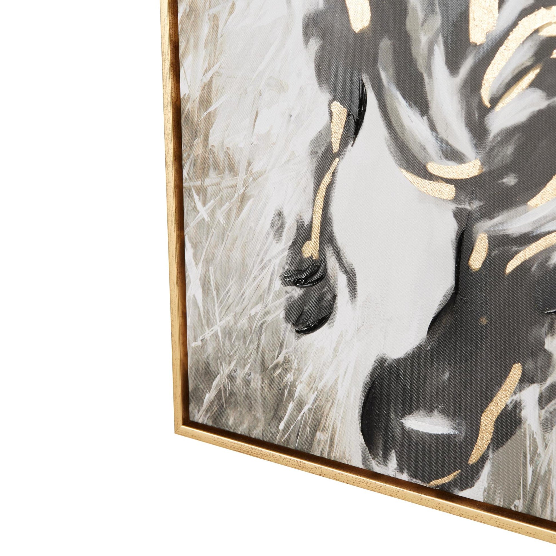 Bull Gold Canvas Shaded Running Living Room Framed Wall Art with Cream and Gold Foil Accents