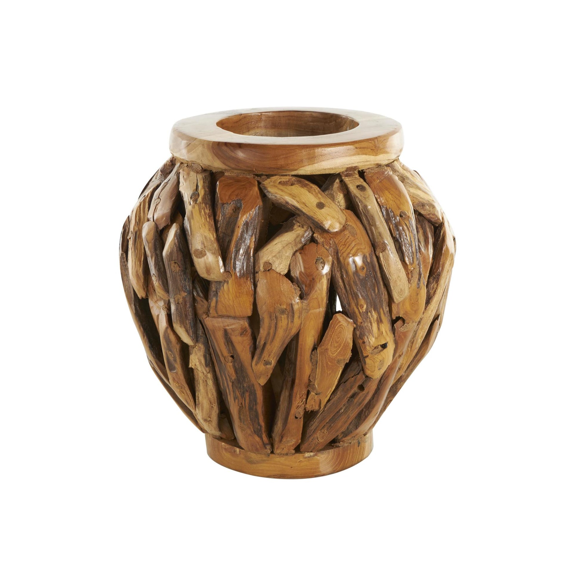 Brown Teak Wood Handmade Live Edge Tree Branch Pot Decorative Vase