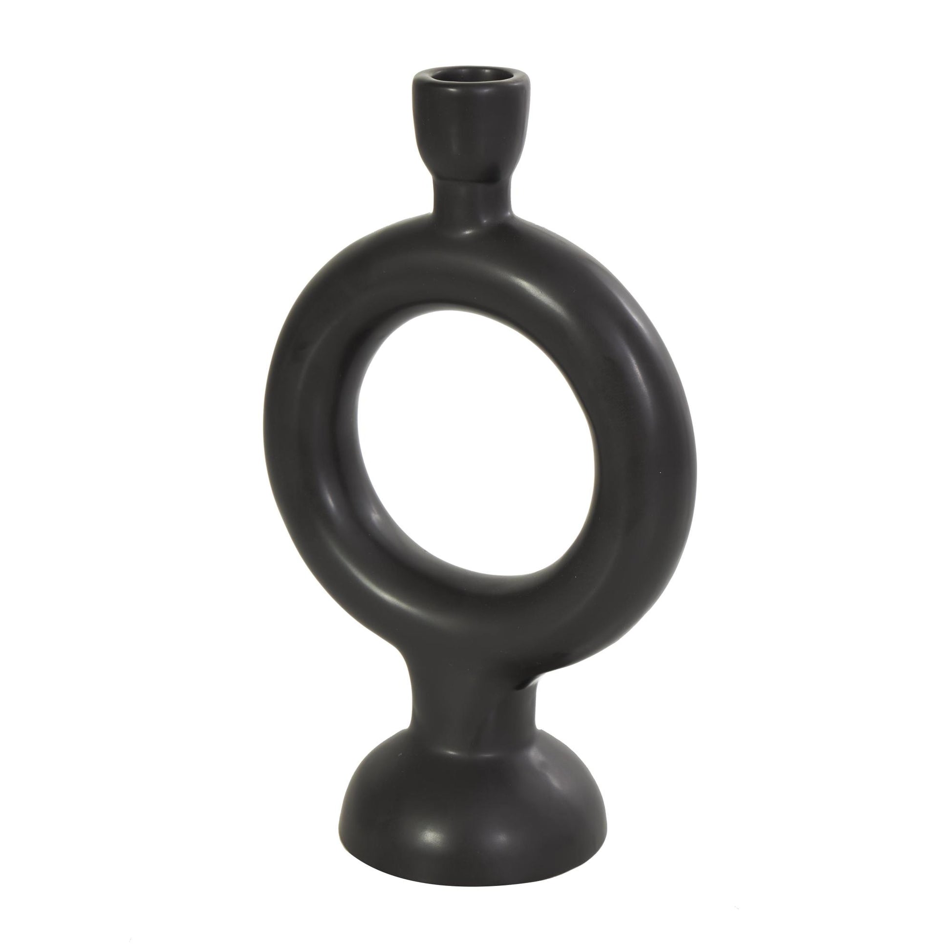 CosmoLiving by Cosmopolitan Set of 2 Geometric Black Ceramic Ring Decorative Candle Holder