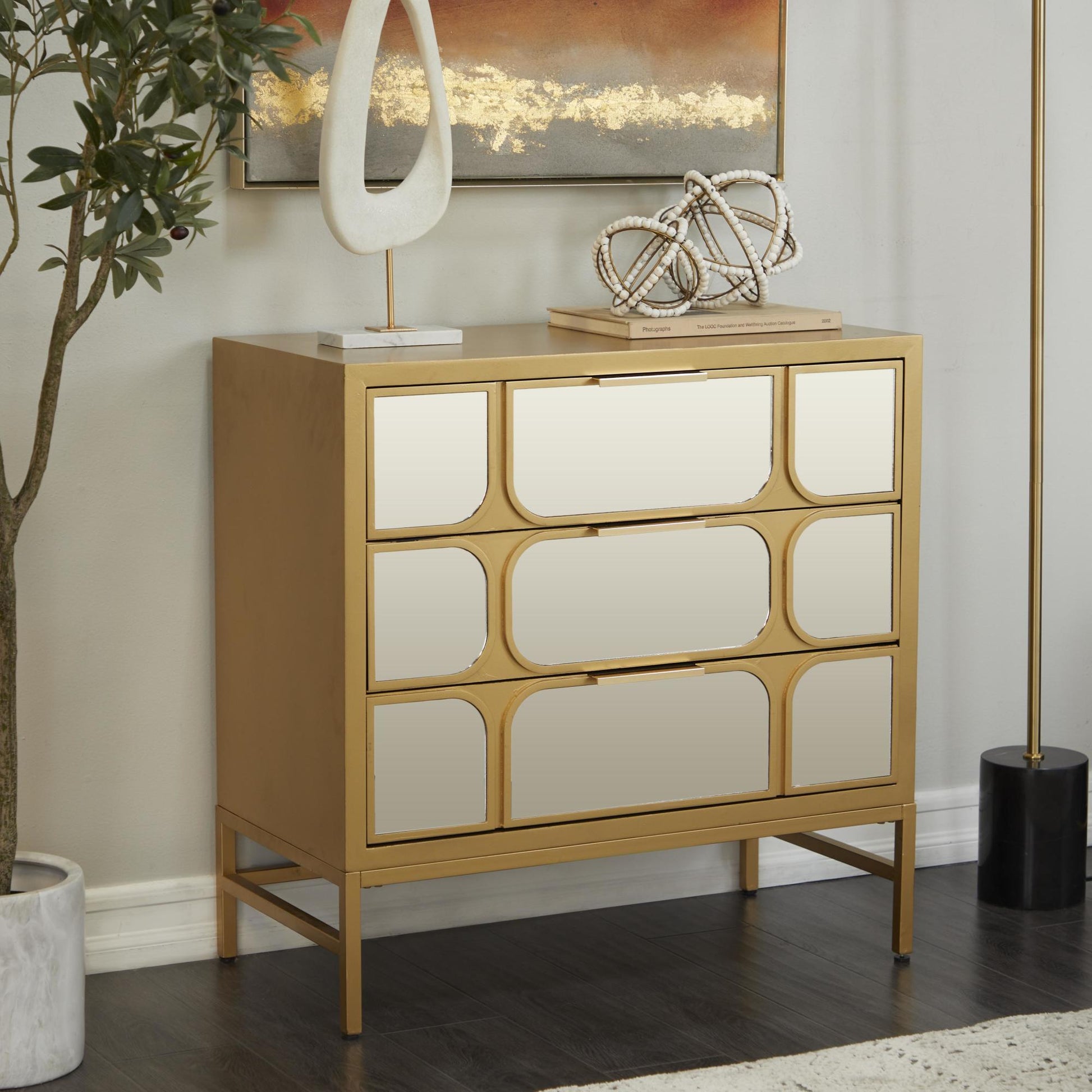 Wooden 3 Drawer Room Cabinet with Mirrored Front