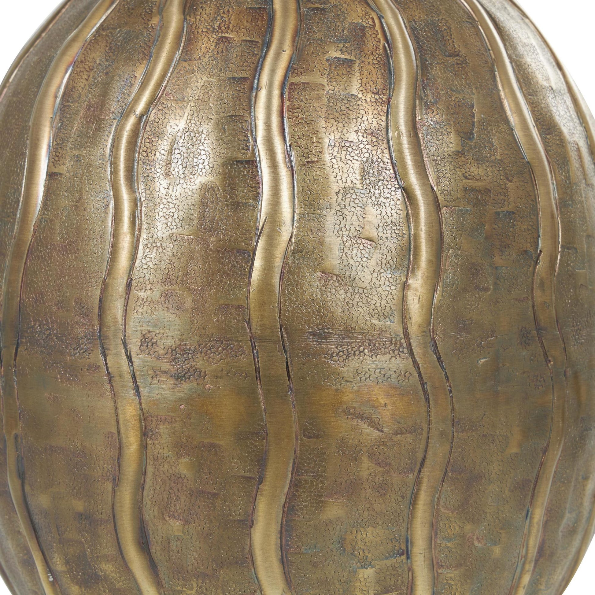 Brass Metal Snakeskin Inspired Decorative Vase with Dimensional Wavy Accents