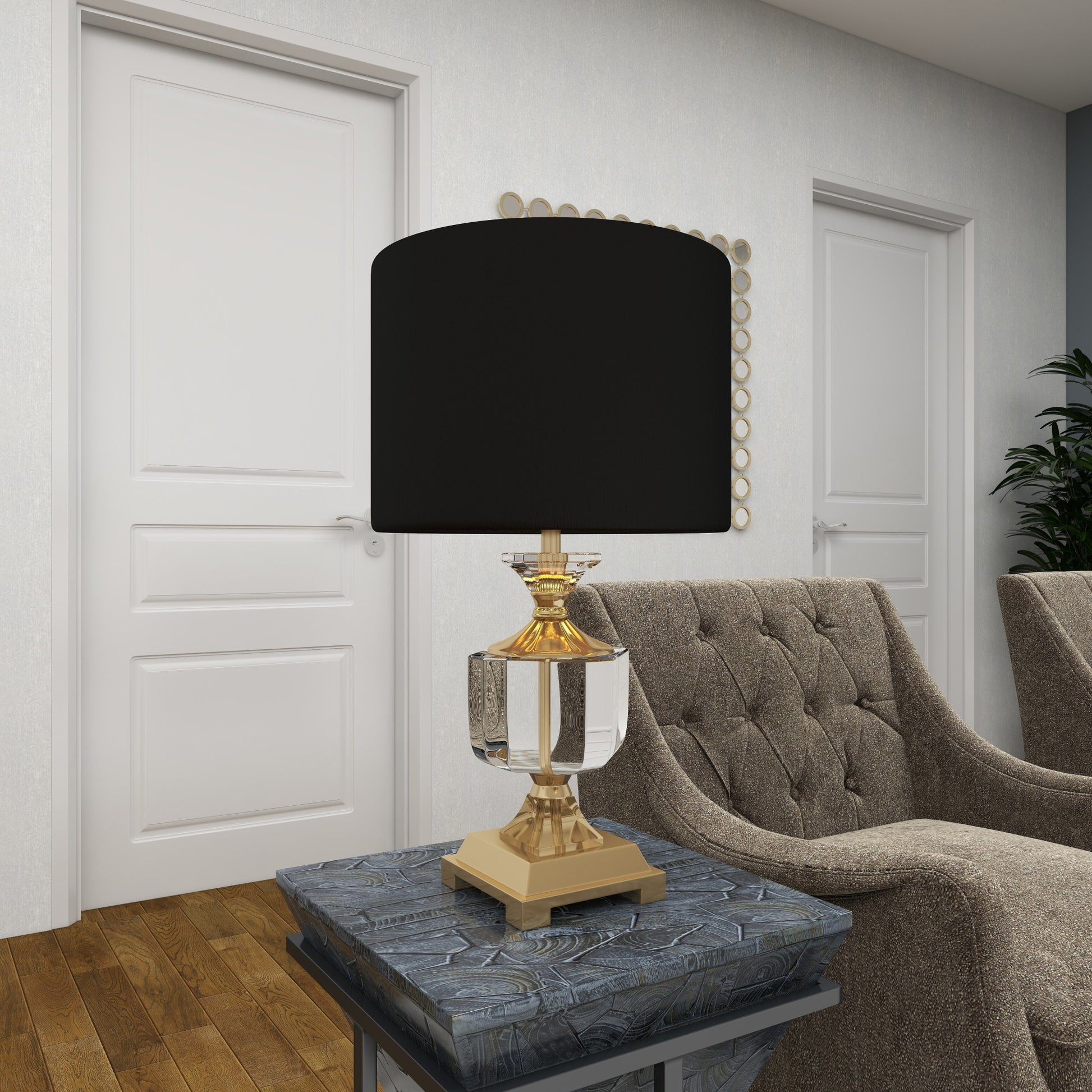 Black Crystal Room Table Lamp with Gold Accents