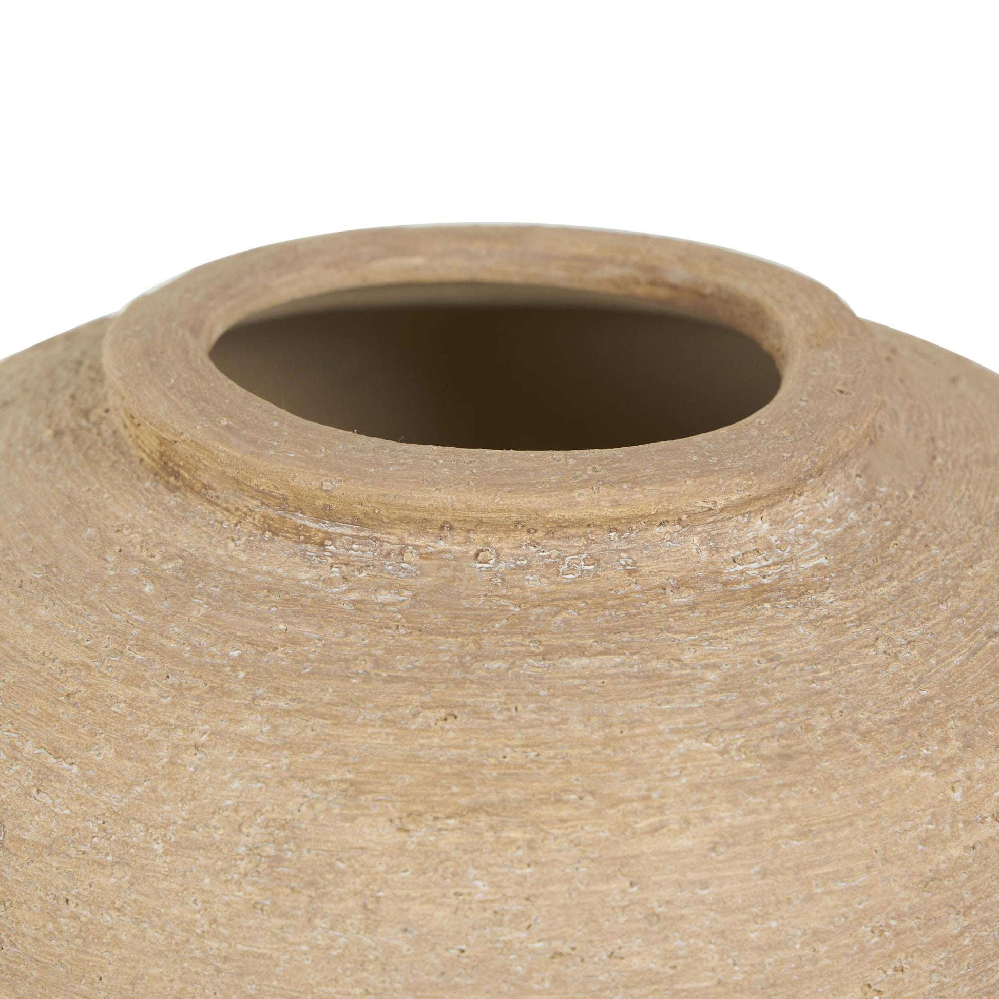 Beige Ceramic Wide Textured Decorative Vase