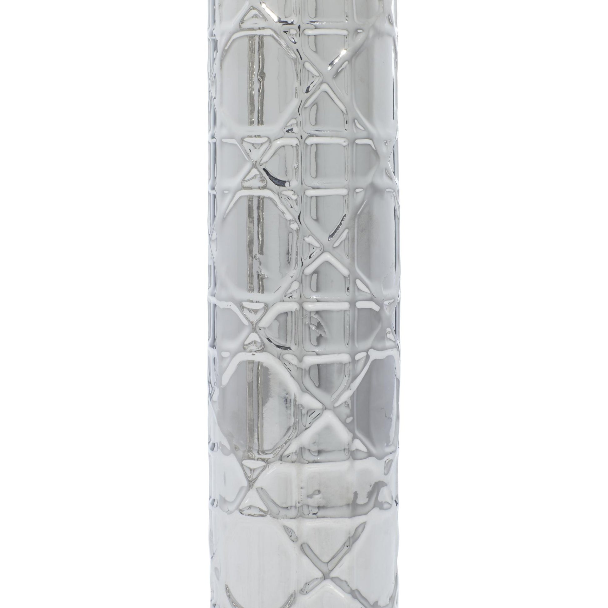 Set of 3 Geometric Silver Ceramic Decorative Vase with Varying Patterns