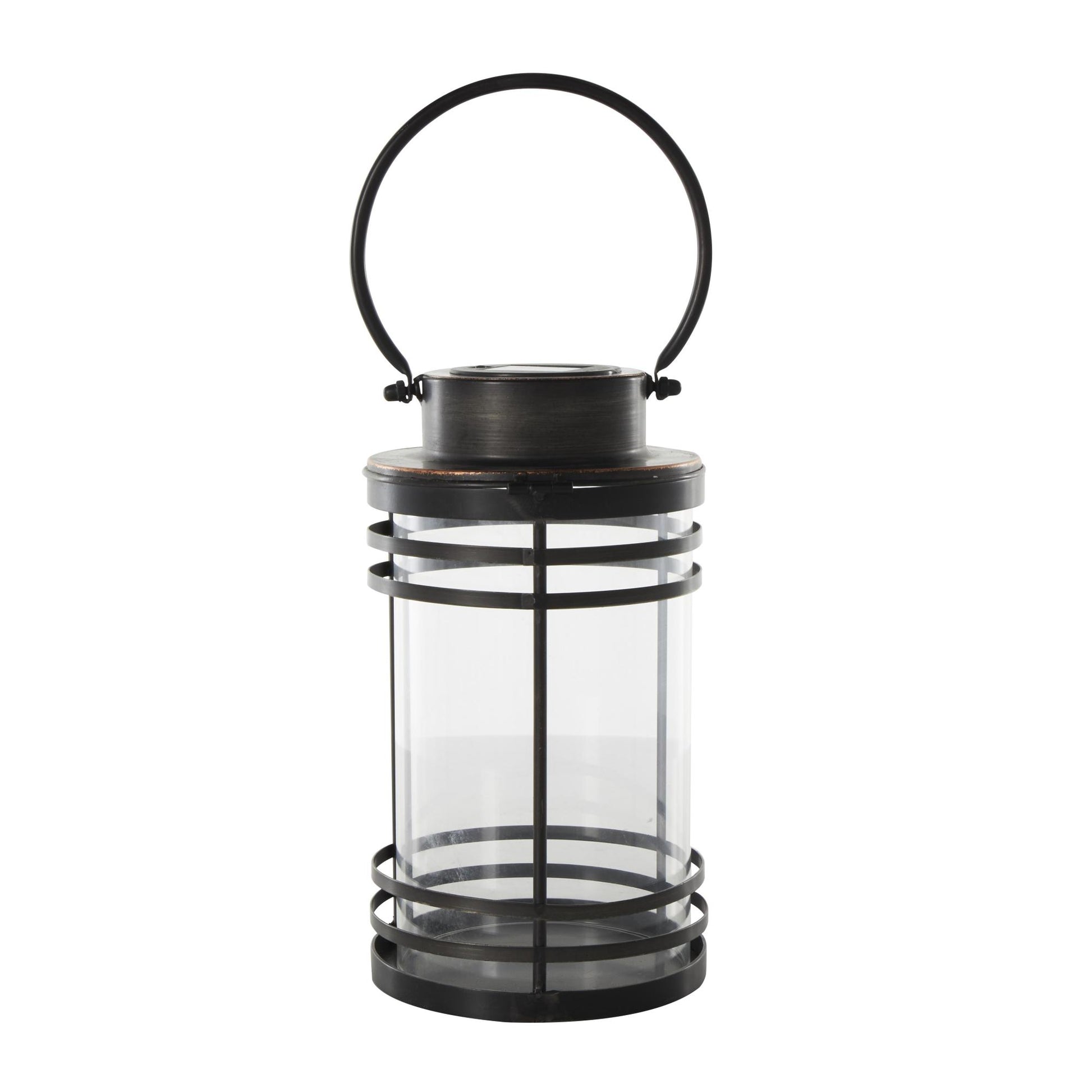 Black Metal Indoor Outdoor Candle Lantern with Round Circle Lines