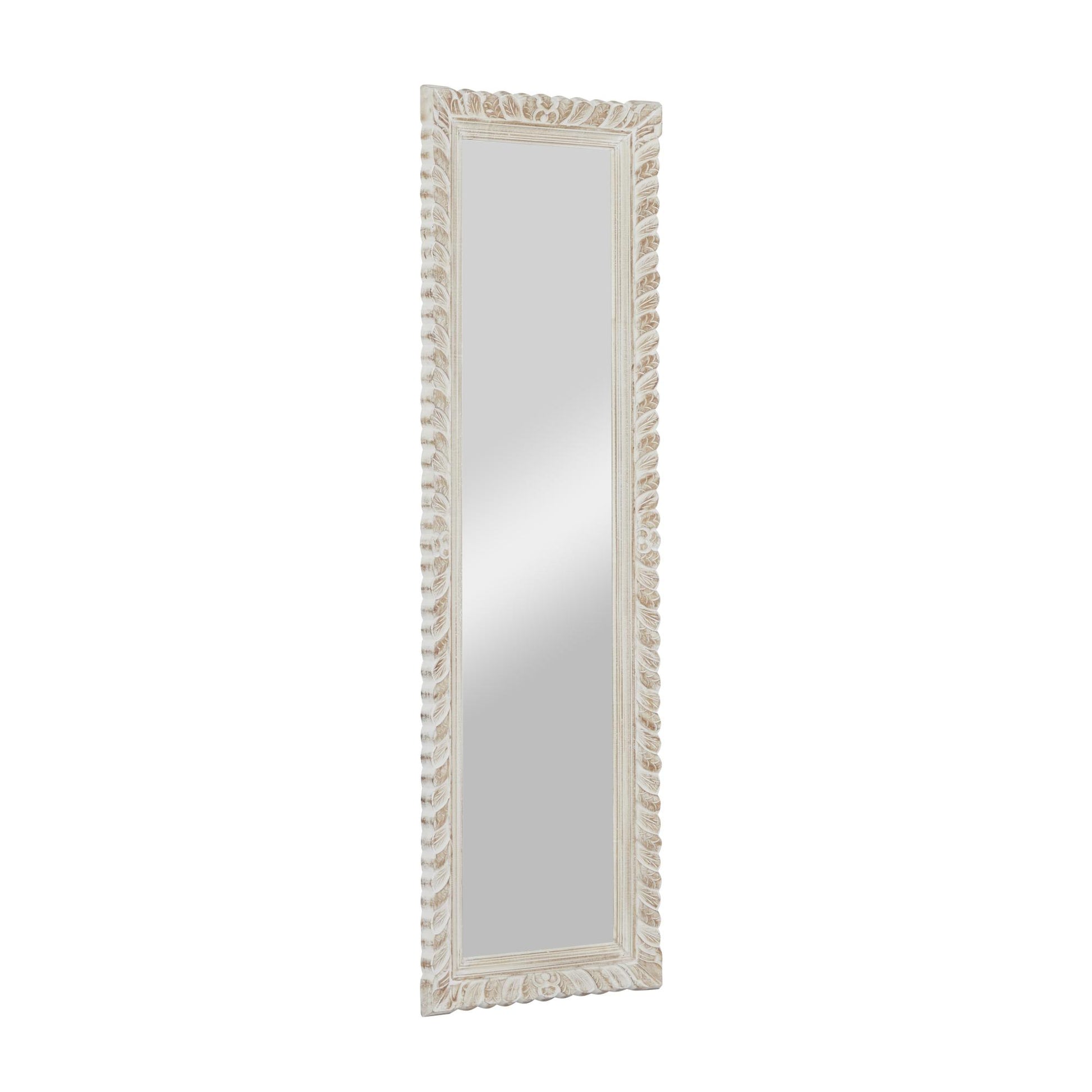 Leaf Brown Mango Wood Intricately Carved Room Wall Mirror