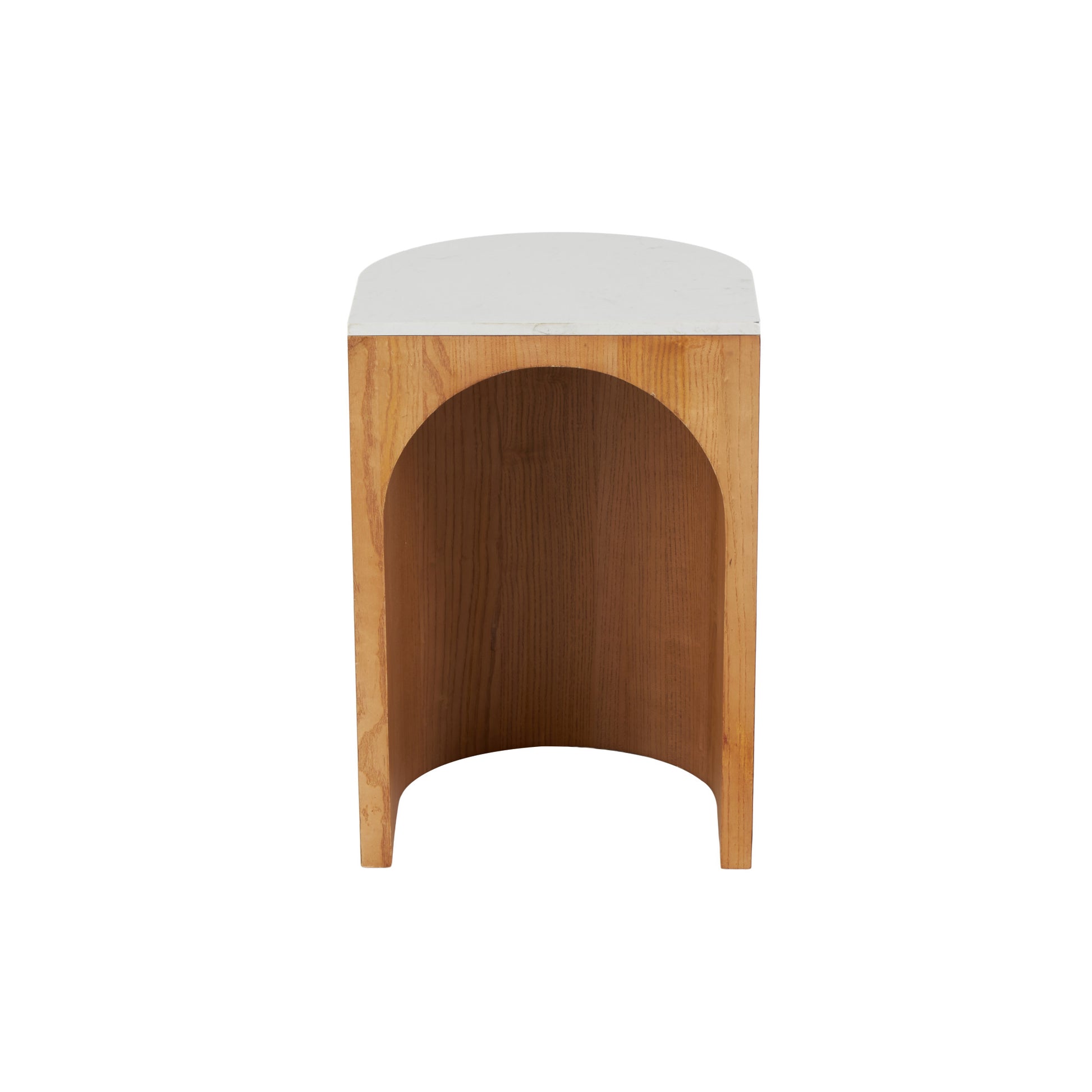 Wood Cutout Arch Side End Accent Table with White Marble Tabletop