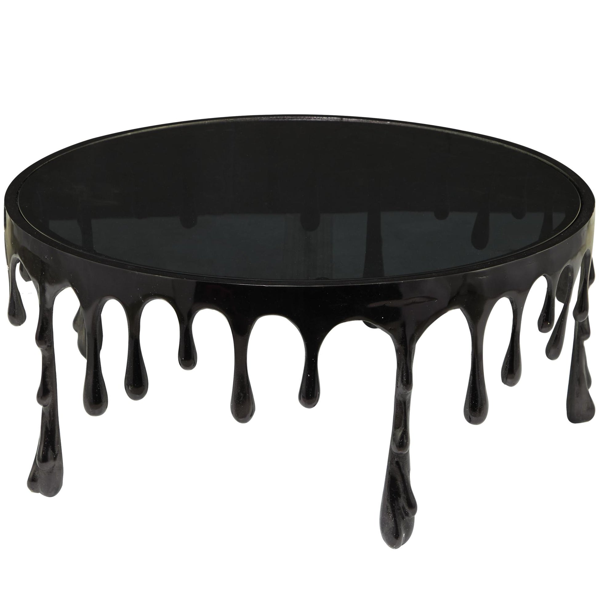 Abstract Aluminum Metal Drip Living Room Coffee Table with Melting Designed Legs and Shaded Glass Top