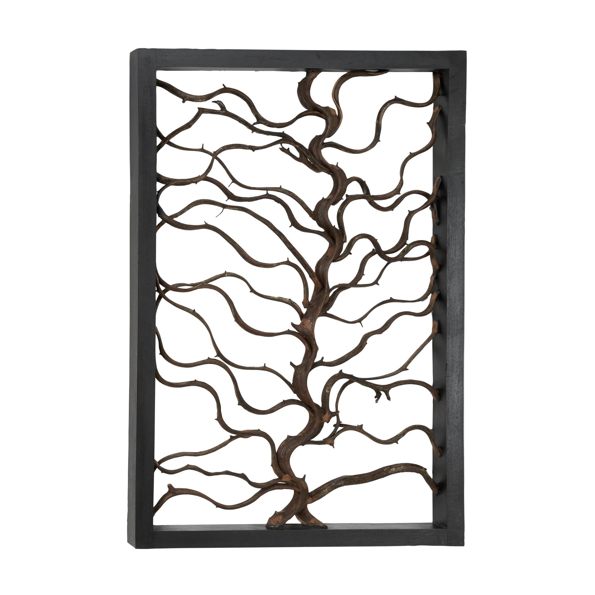 Tree Teak Wood Branch Home Wall Decor with Black Frame