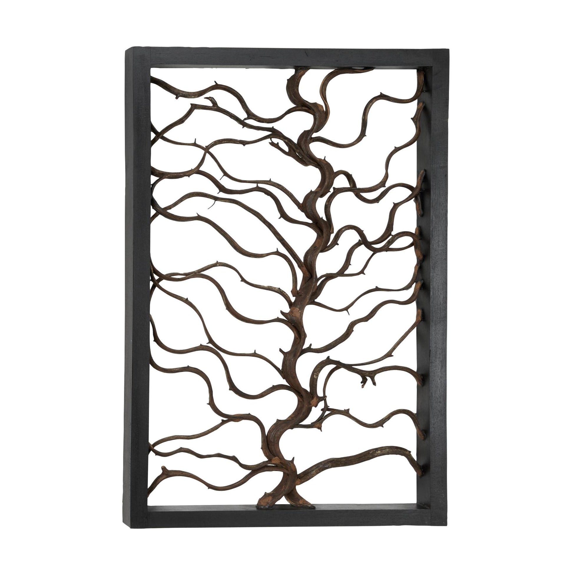 Tree Teak Wood Branch Home Wall Decor with Black Frame