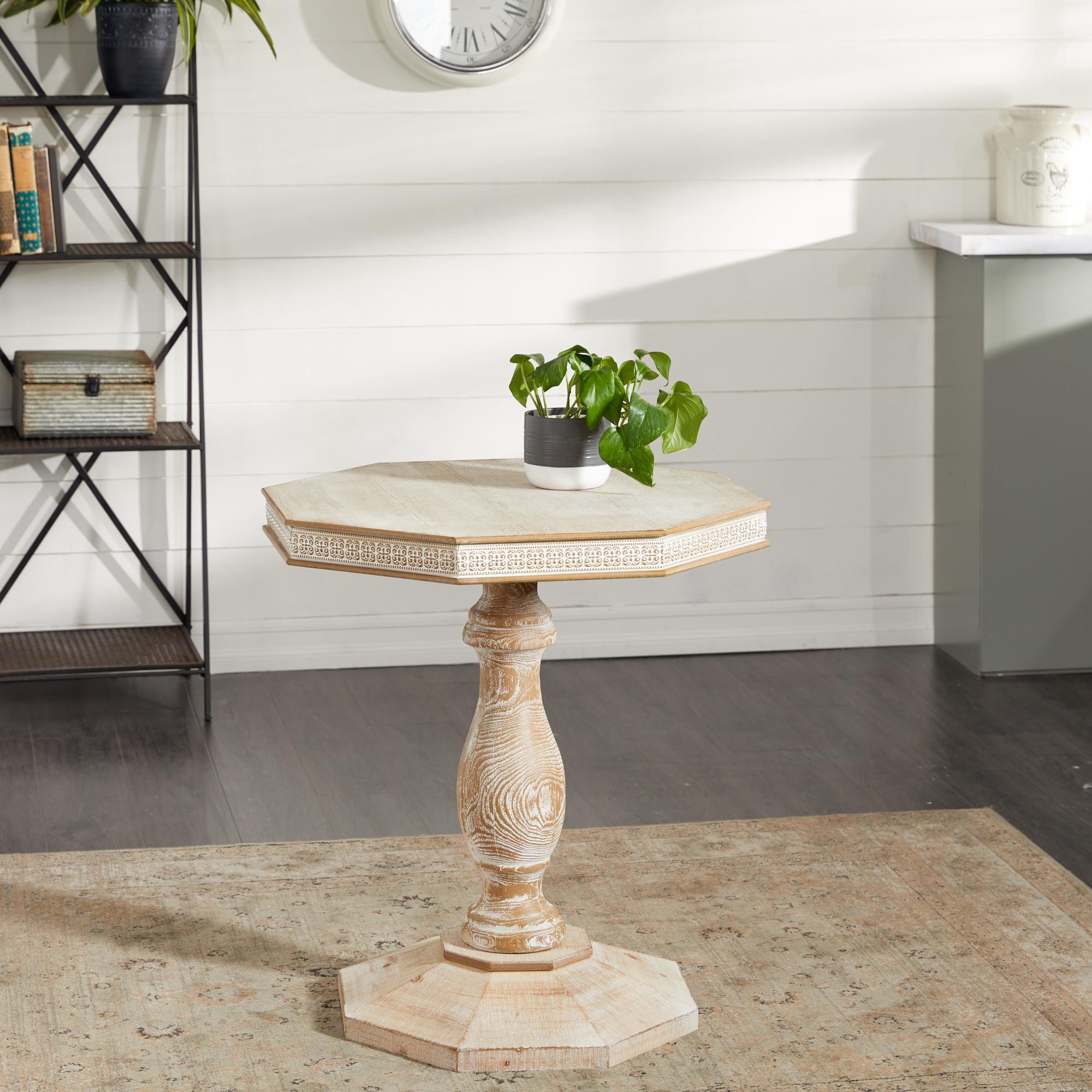 Scroll Brown Wood Handmade Intricately Carved Side End Accent Table