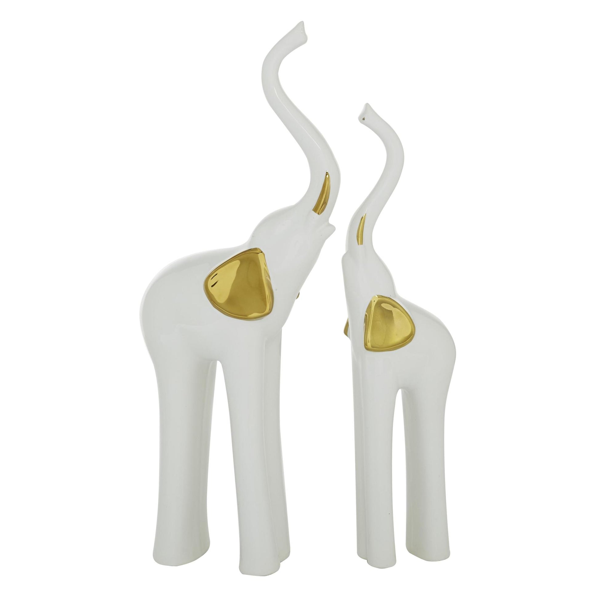 Set of 2 Elephant Gold Porcelain Ceramic Decorative Sculpture