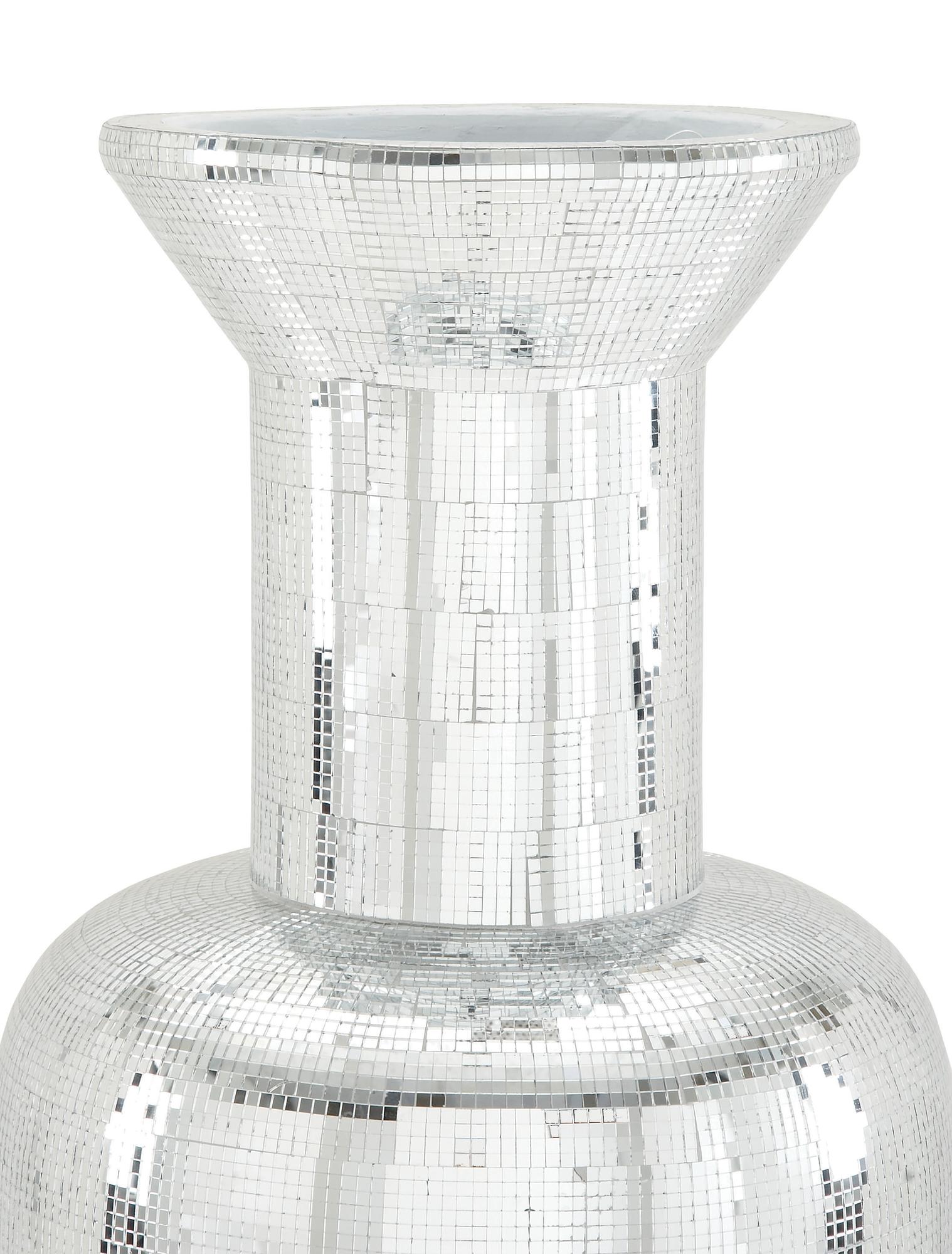 Silver Polystone Tall Floor Decorative Vase with Mosaic Mirror Inlay