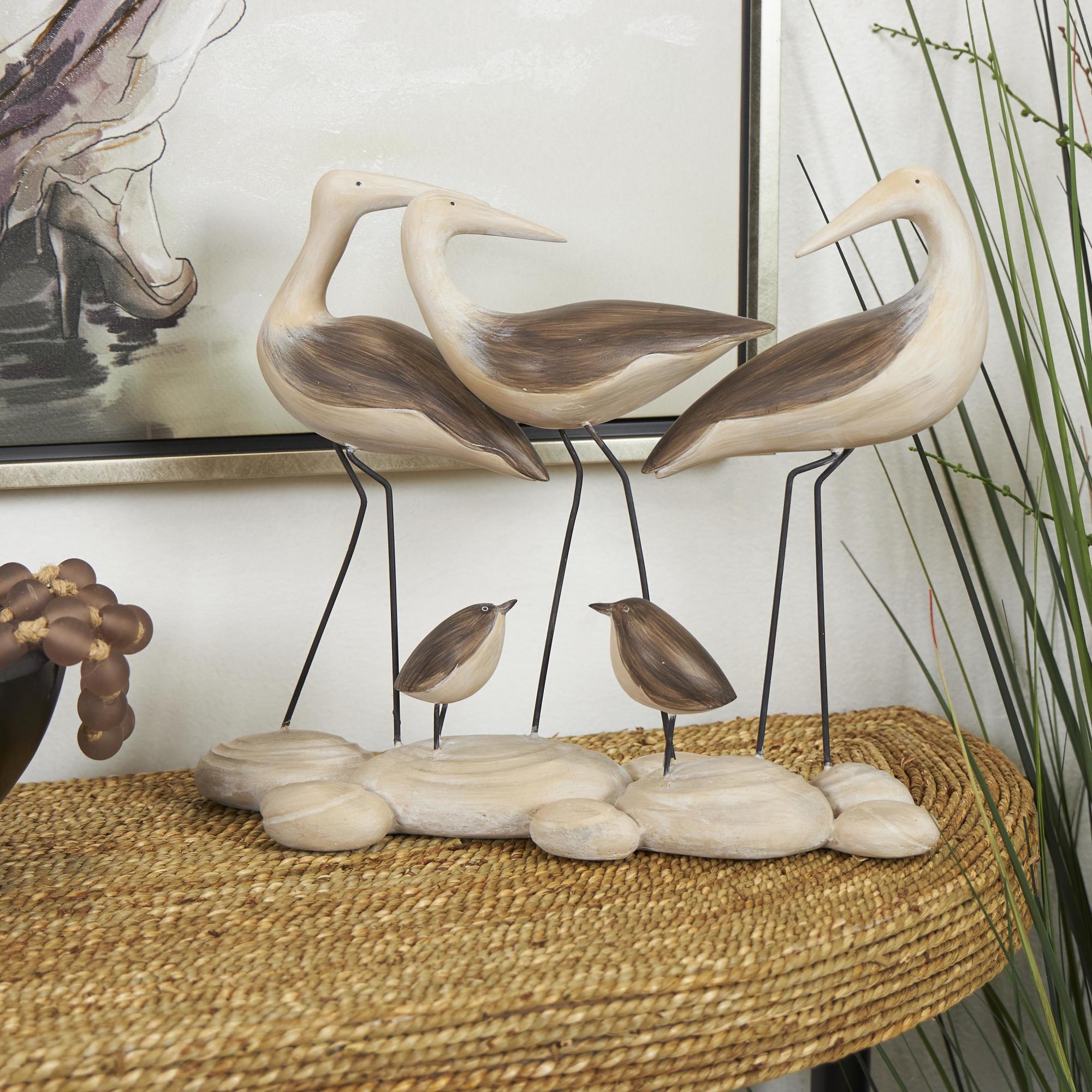 Bird Brown Polyresin Family Decorative Sculpture with Cream Rock Base