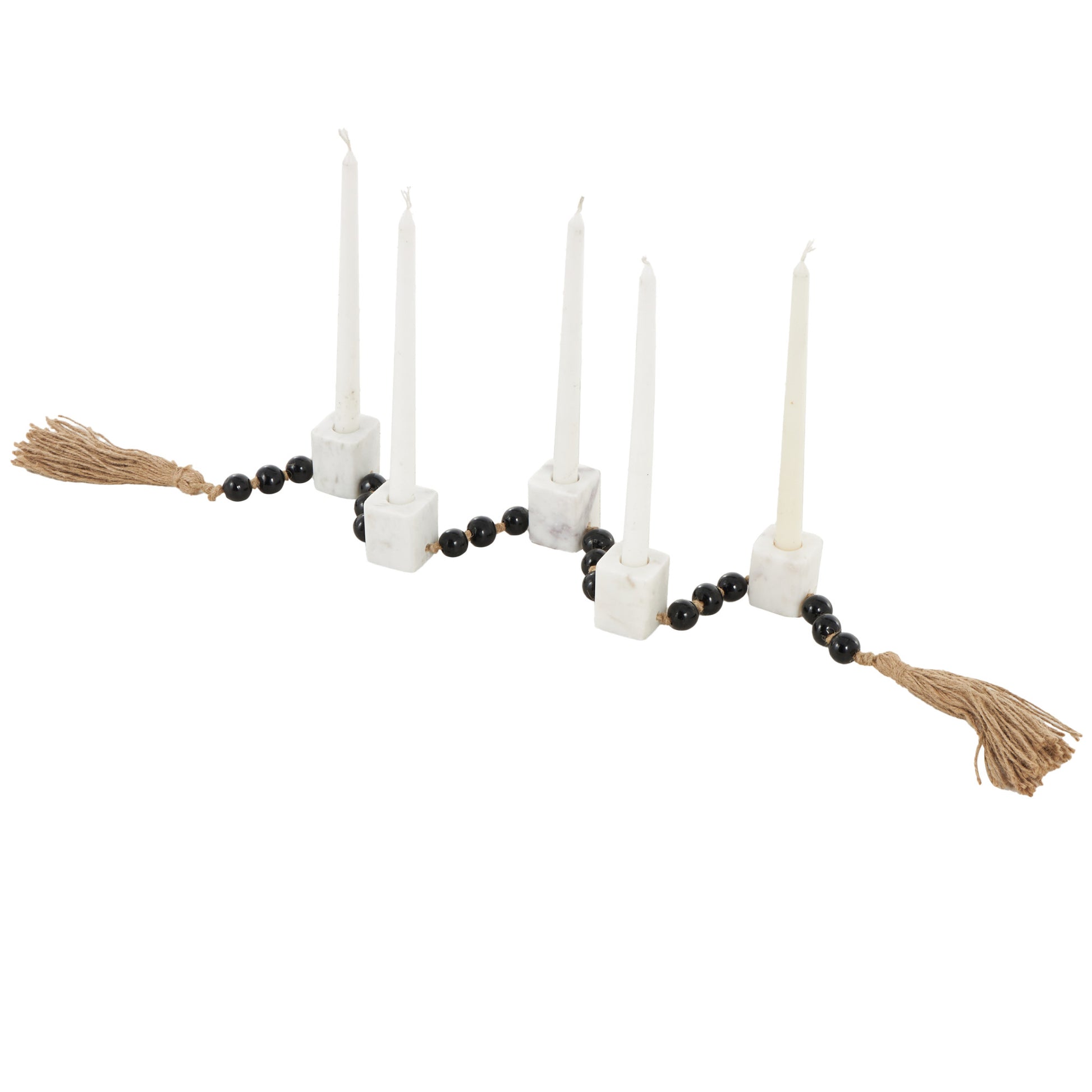Wood Garland Decorative Candle Holder with Brown Tassel