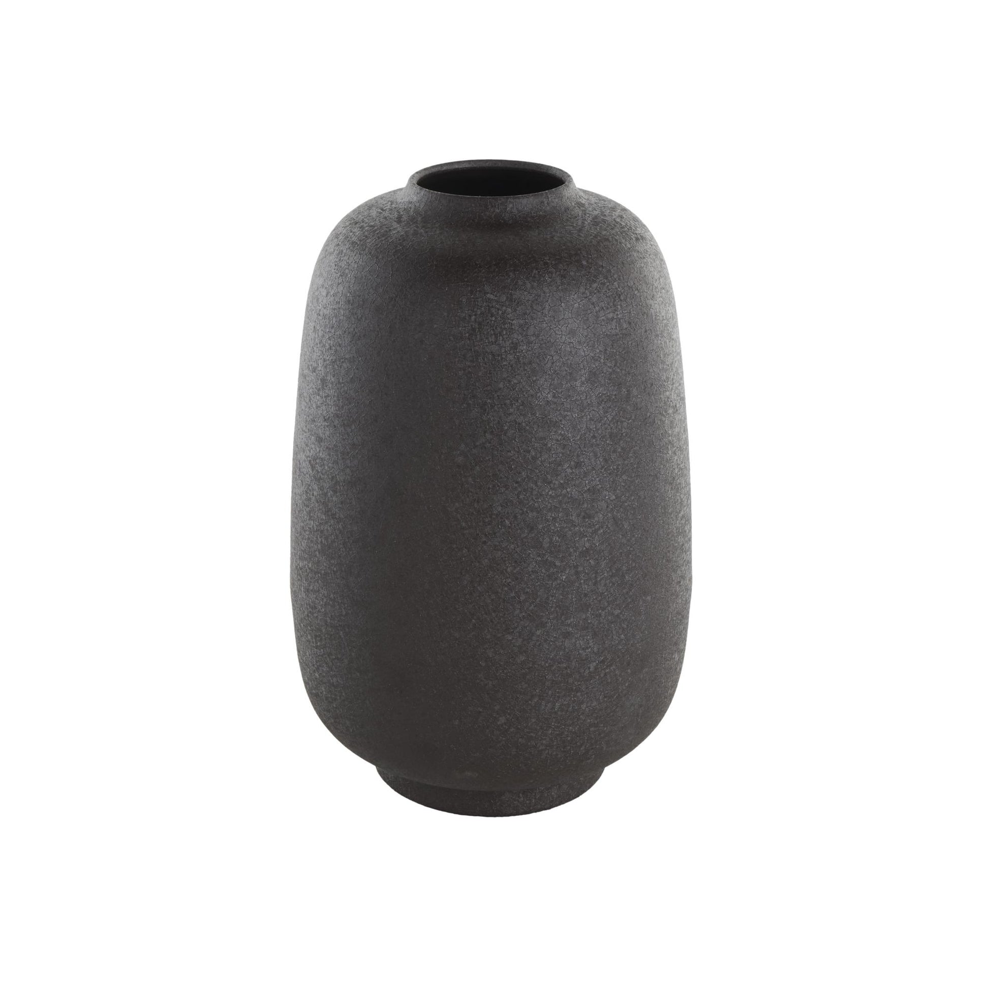 Black Metal Textured Rounded Decorative Vase