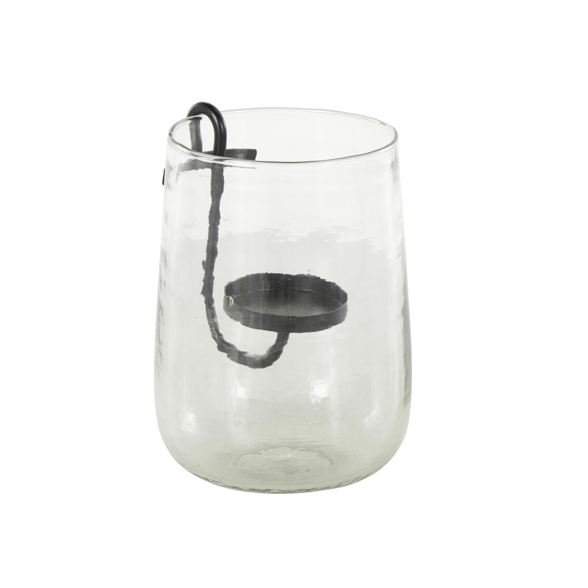 Clear Glass Decorative Candle Holder with Black Metal Accents