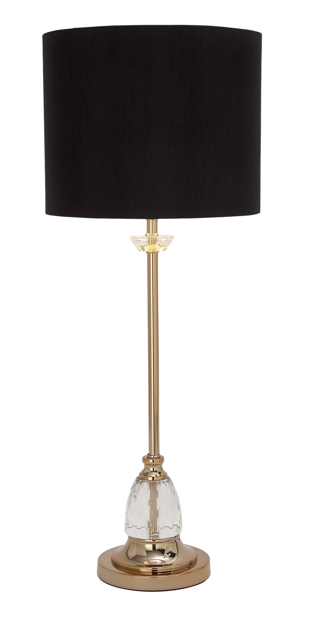 Gold Metal Room Buffet Lamp with Black Shade and Crystal Accent