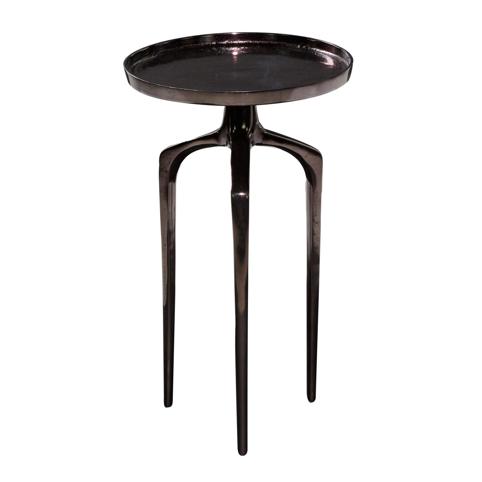 Aluminum Metal Tray Inspired Top Side End Accent Table with 3 Tripod Legs