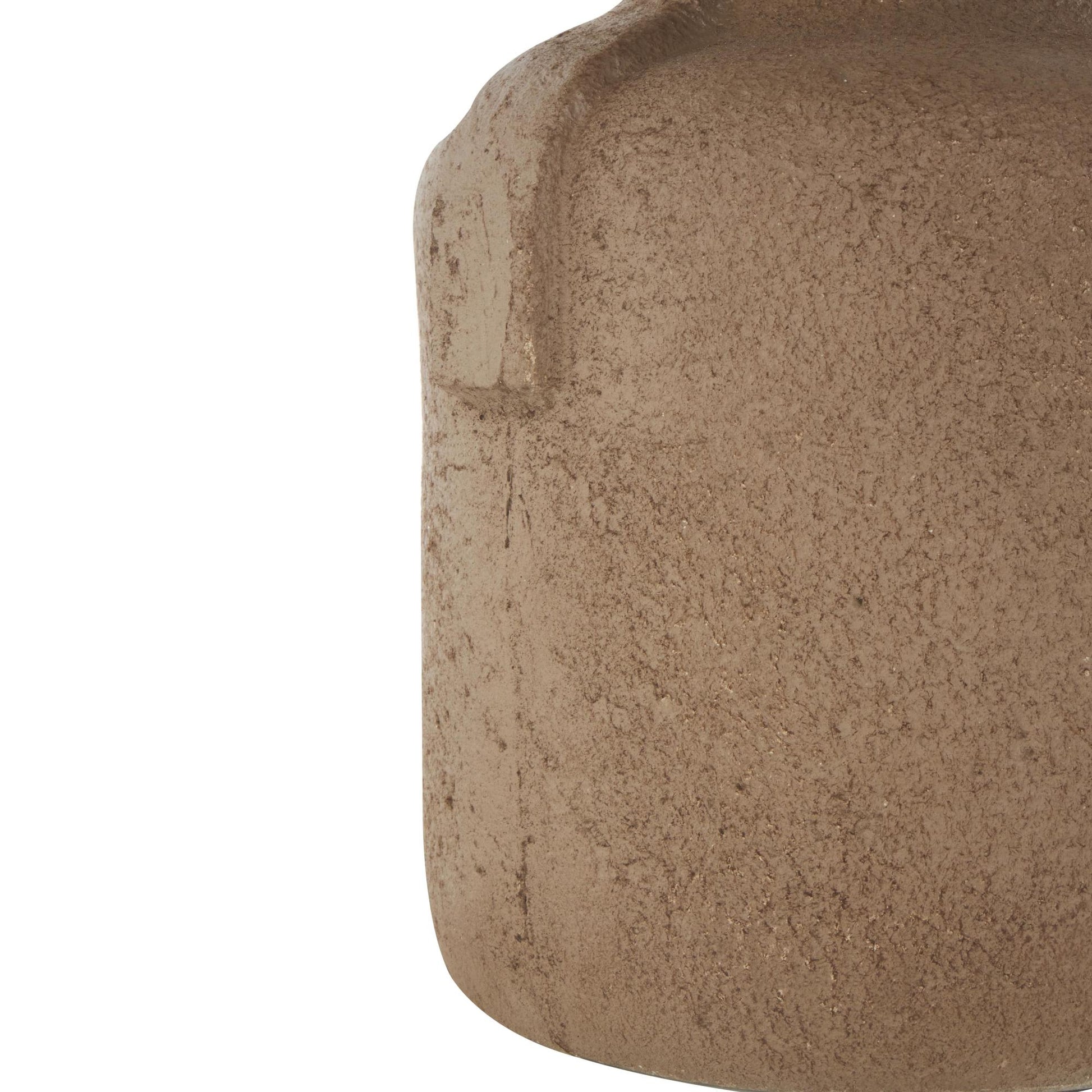 Abstract Brown Paper Mache Distressed Textured Decorative Vase with Triangular Handle