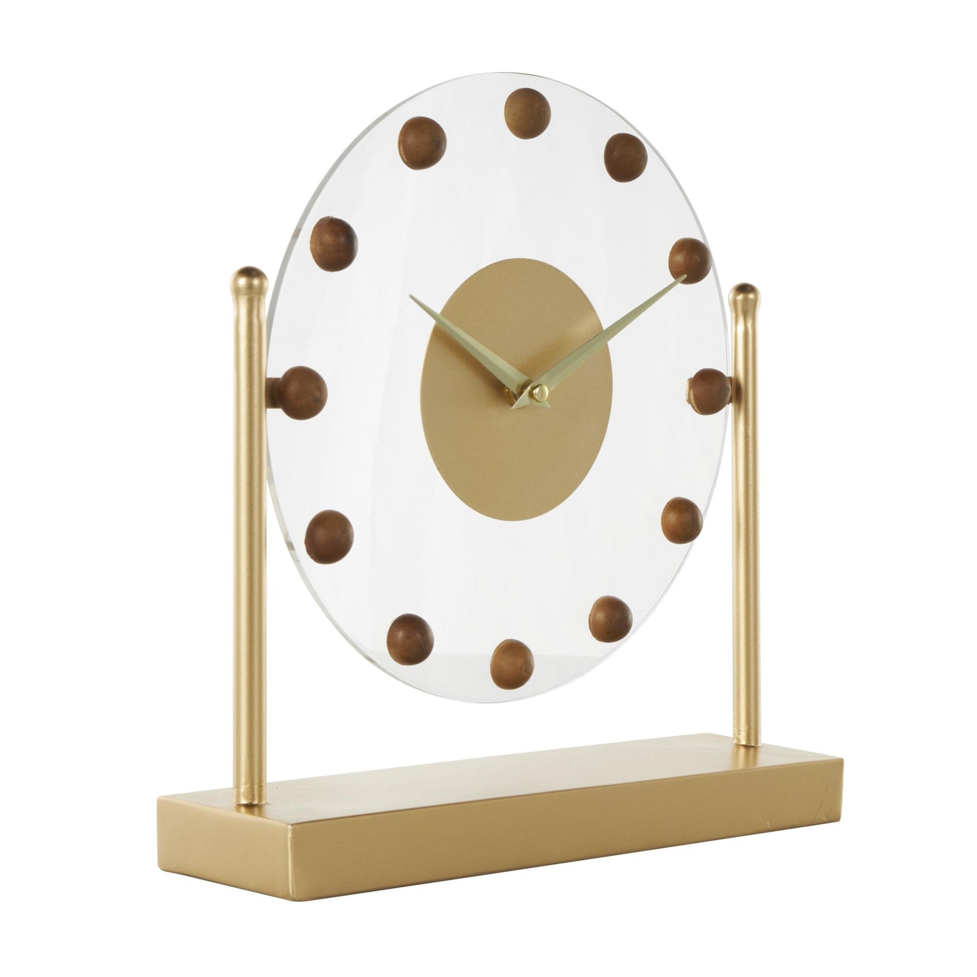 Metal Acrylic Face Decorative Clock with Wood Ball Accents 11" x 3" x 11"