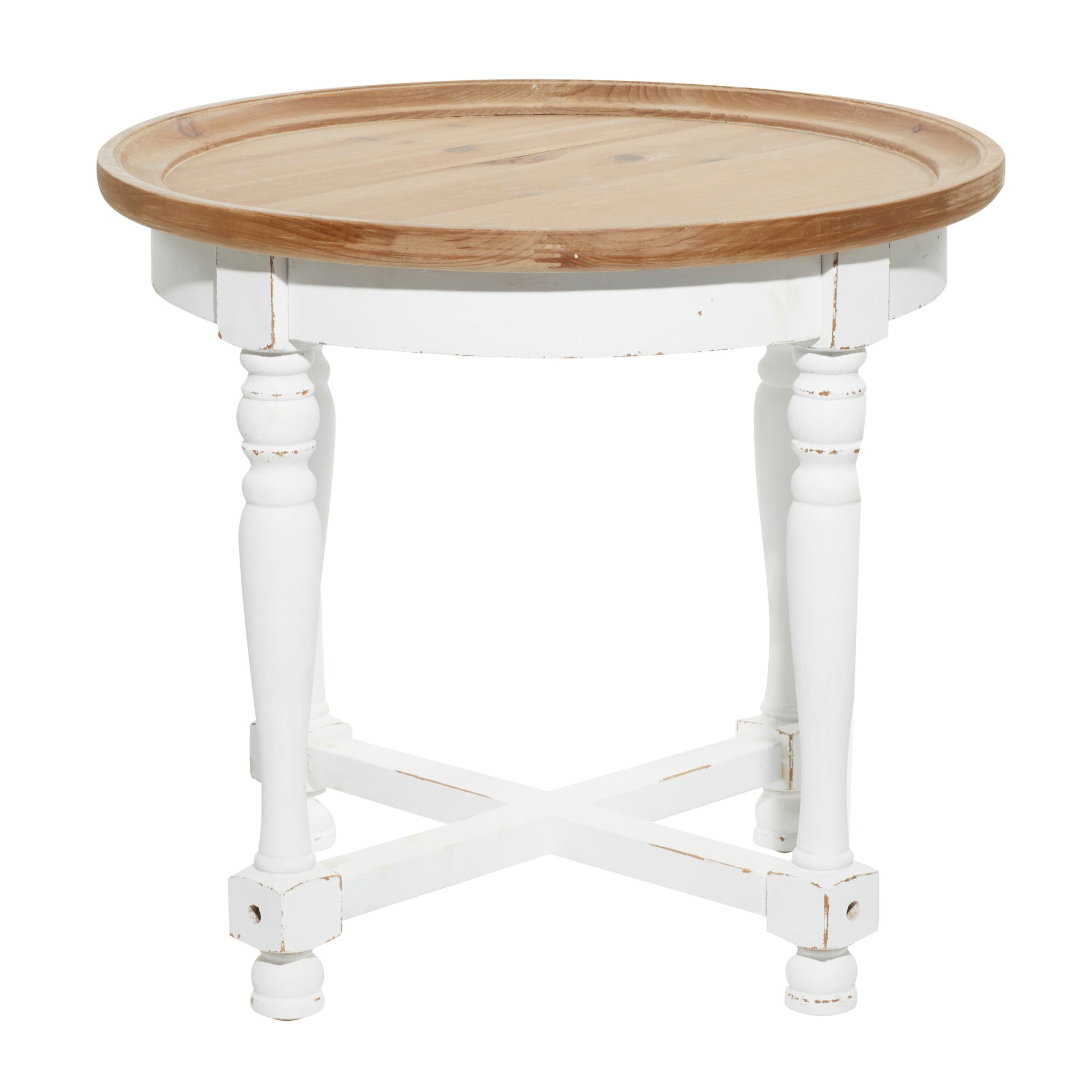 White Wood Side End Accent Table with Brown Wood Top