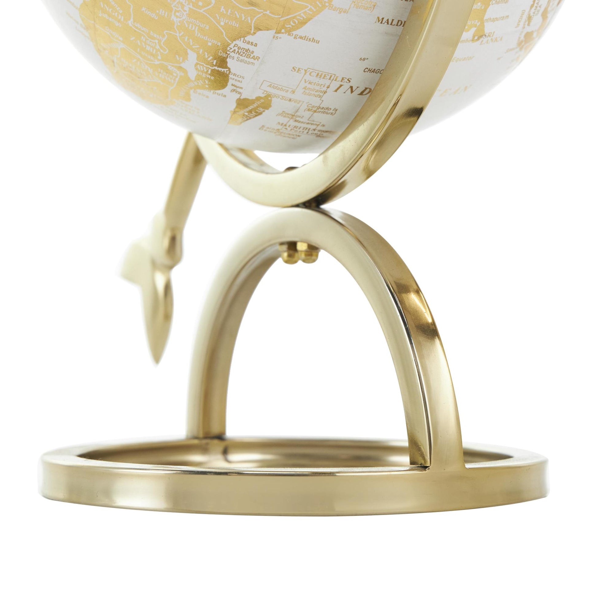 Armillary Gold Aluminum Metal Educational/Geographic Earth Globe with White Center
