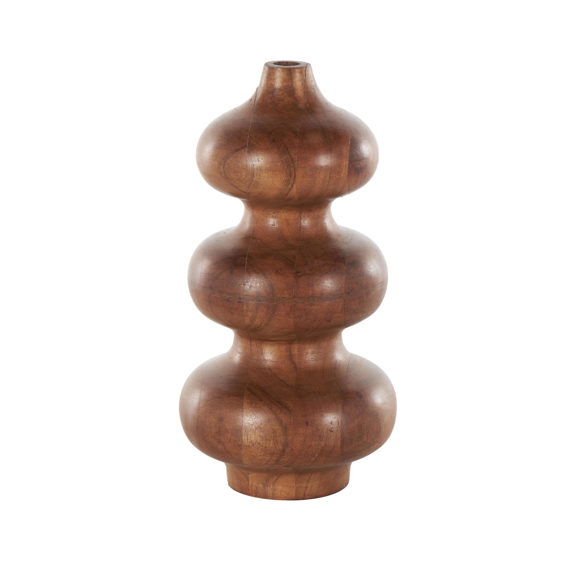 Geometric Brown Wood Bubble Decorative Vase with Natural Wood Grains