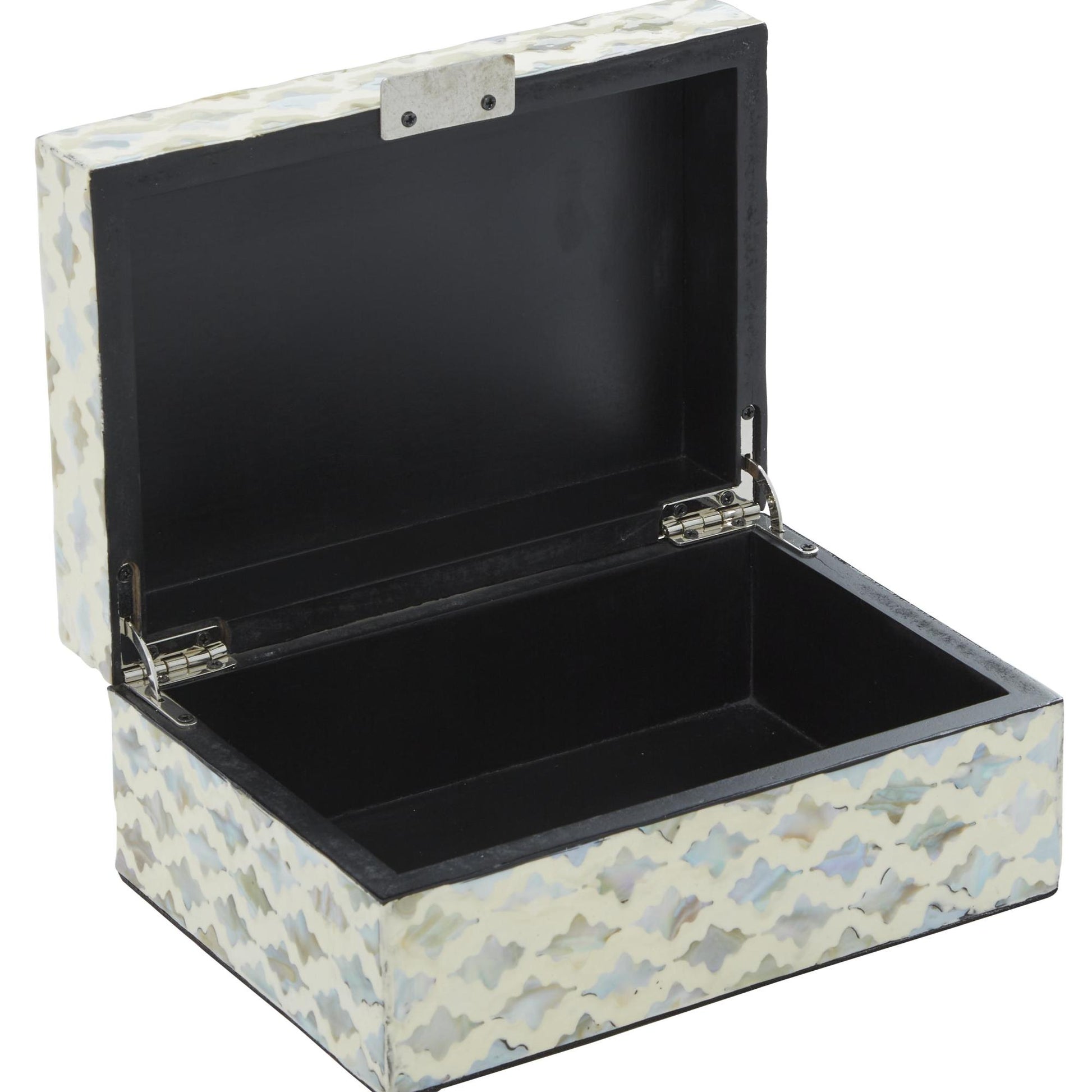 Set of 2 Geometric Cream Mother of Pearl Shell Handmade Storage Decorative Box with Hinged Lid