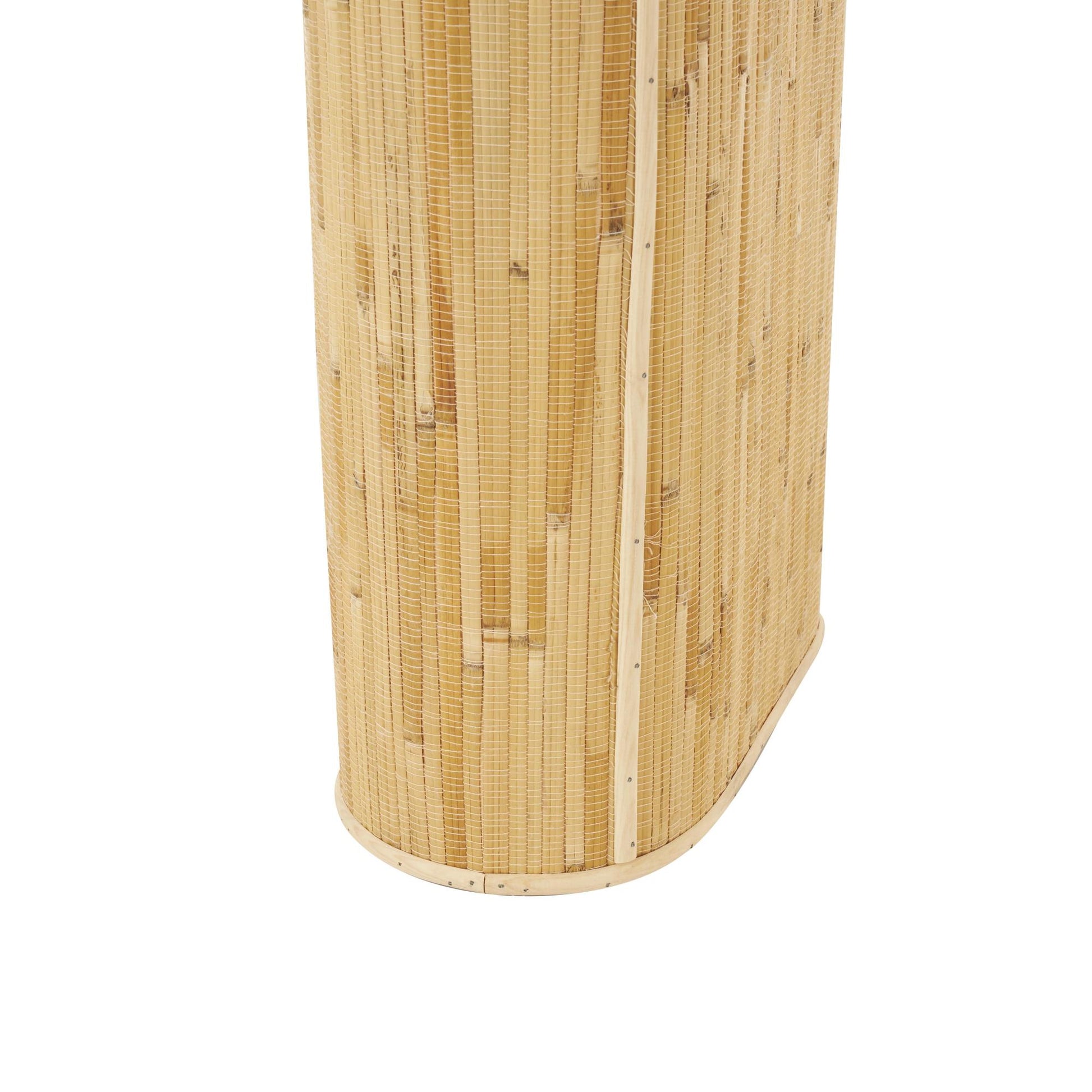 Brown Rattan Handmade Textured Oval Living Room Console Table with Linear Wood Strip Design