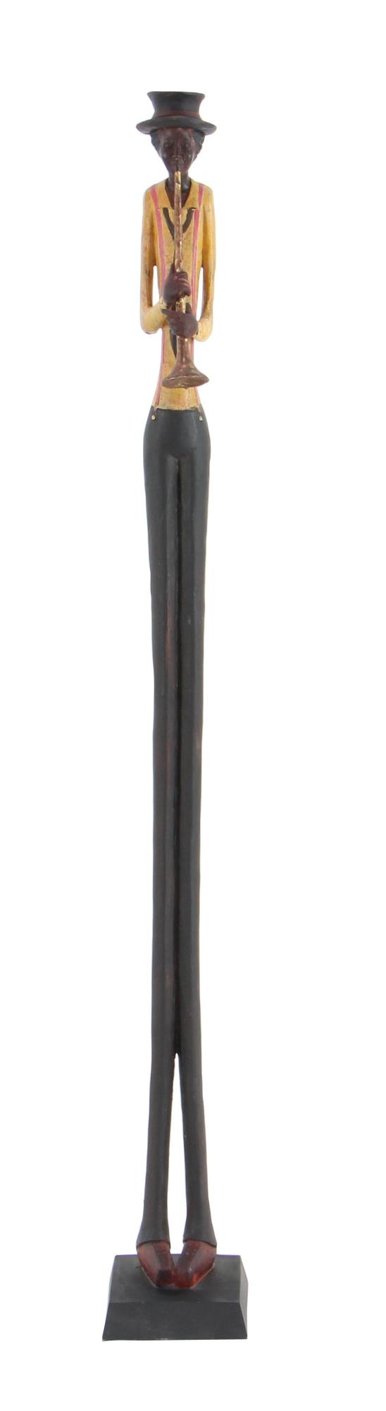 Set of 4 Musician Brown Polystone Tall Long Legged Jazz Band Decorative Sculpture with Black Base Stand
