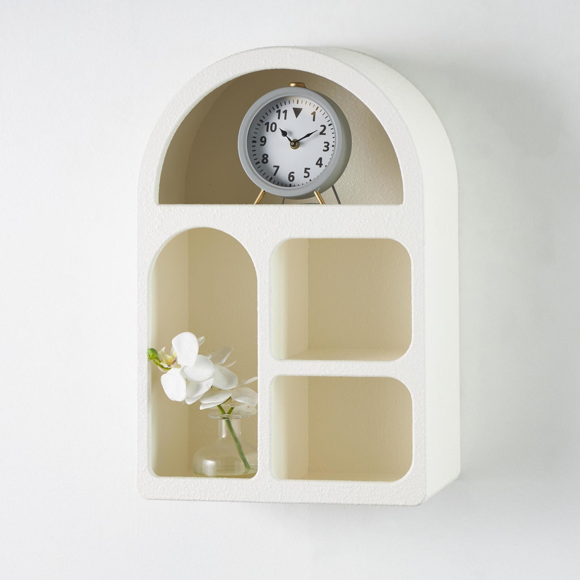 Geometric Wooden Arched 4 Shelf Room Wall Shelf with Varying Block Shapes