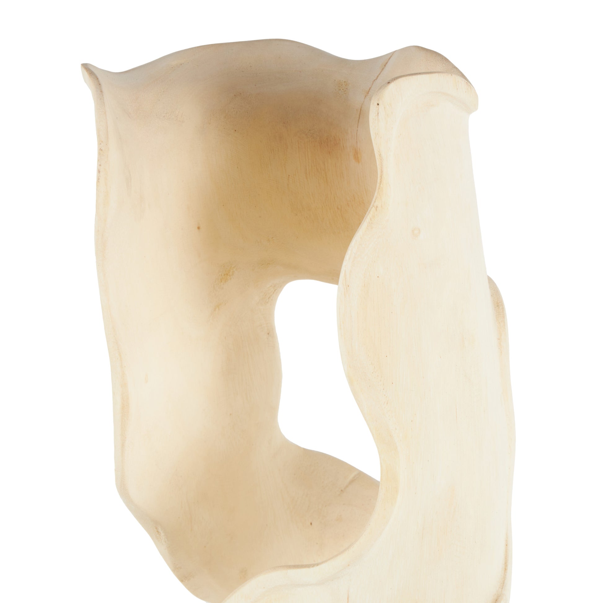 Abstract Cream Teak Wood Handmade Live Edge Intertwined Decorative Sculpture with Black Square Base