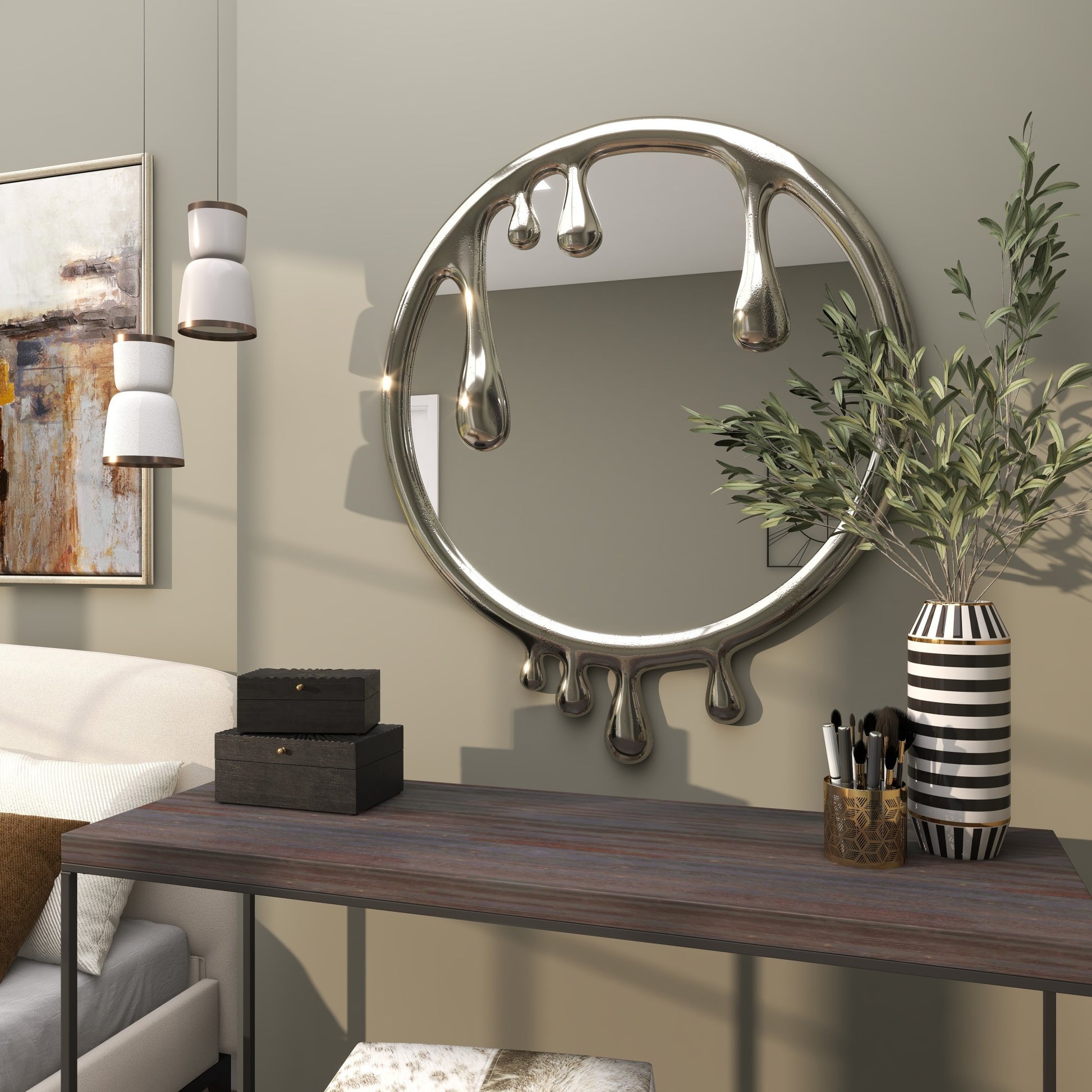 Abstract Aluminum Metal Drip Room Wall Mirror with Melting Designed Frame