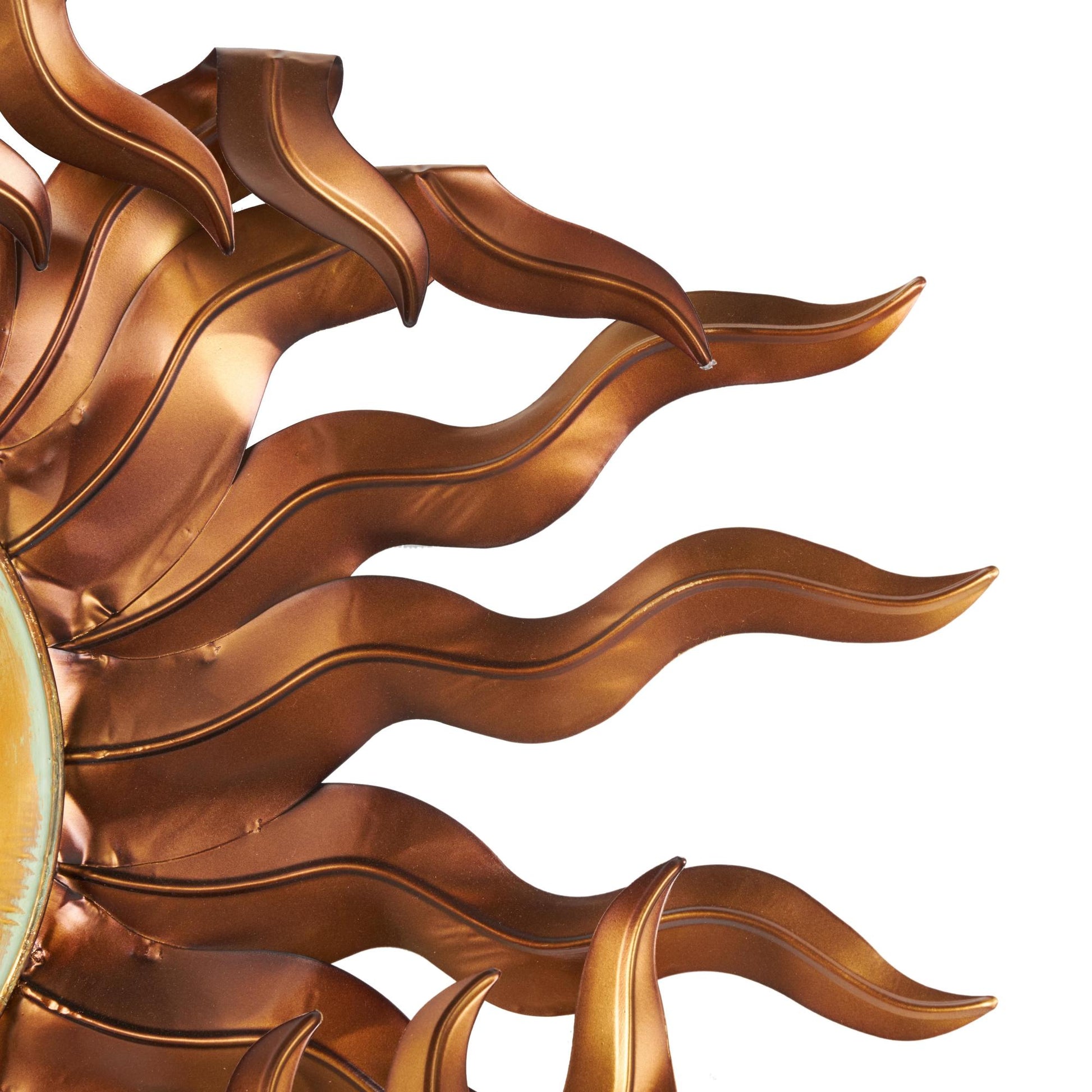 Sun Copper Metal Home Wall Decor with Gold Sun Face and Folded Wavy Rays