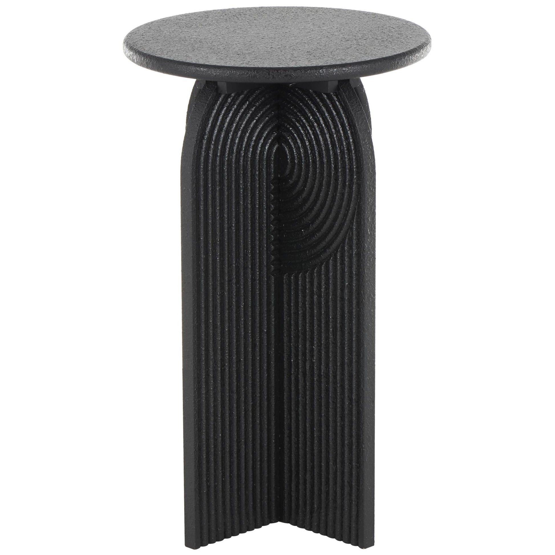 Set of 2 Geometric Black Wood Sandstone Carved Art Deco Arched Pedestal Side End Accent Table