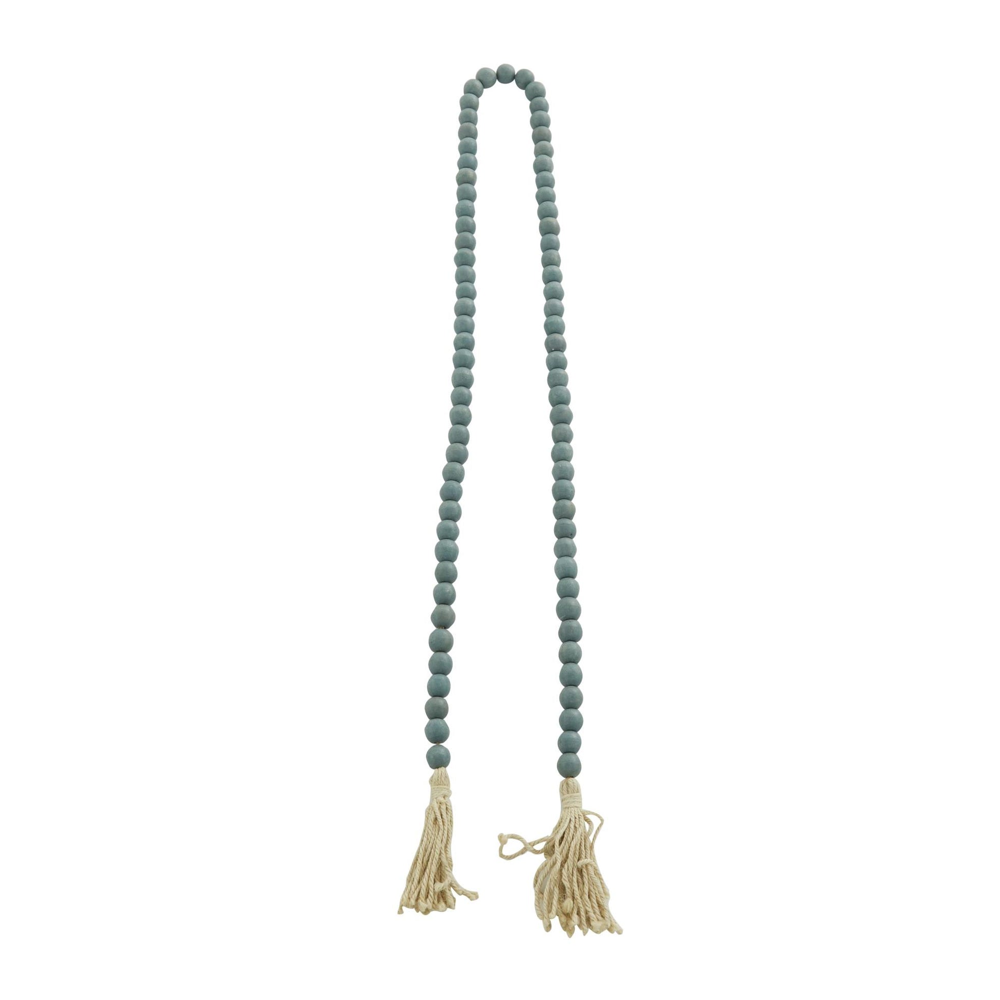 Mango Wood Handmade Round Long Carved Beaded Garland with Tassel