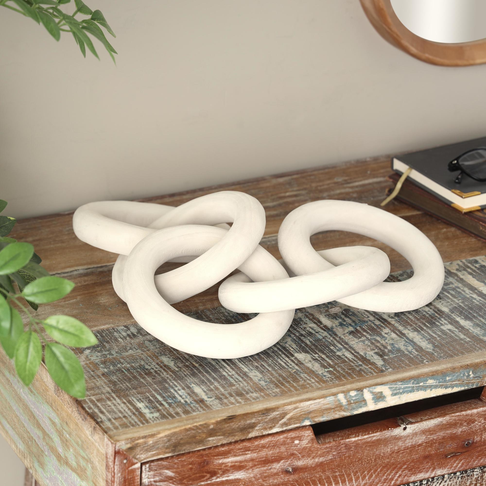 Chain White Wood 5 Link Decorative Sculpture with Natural Wood Grain