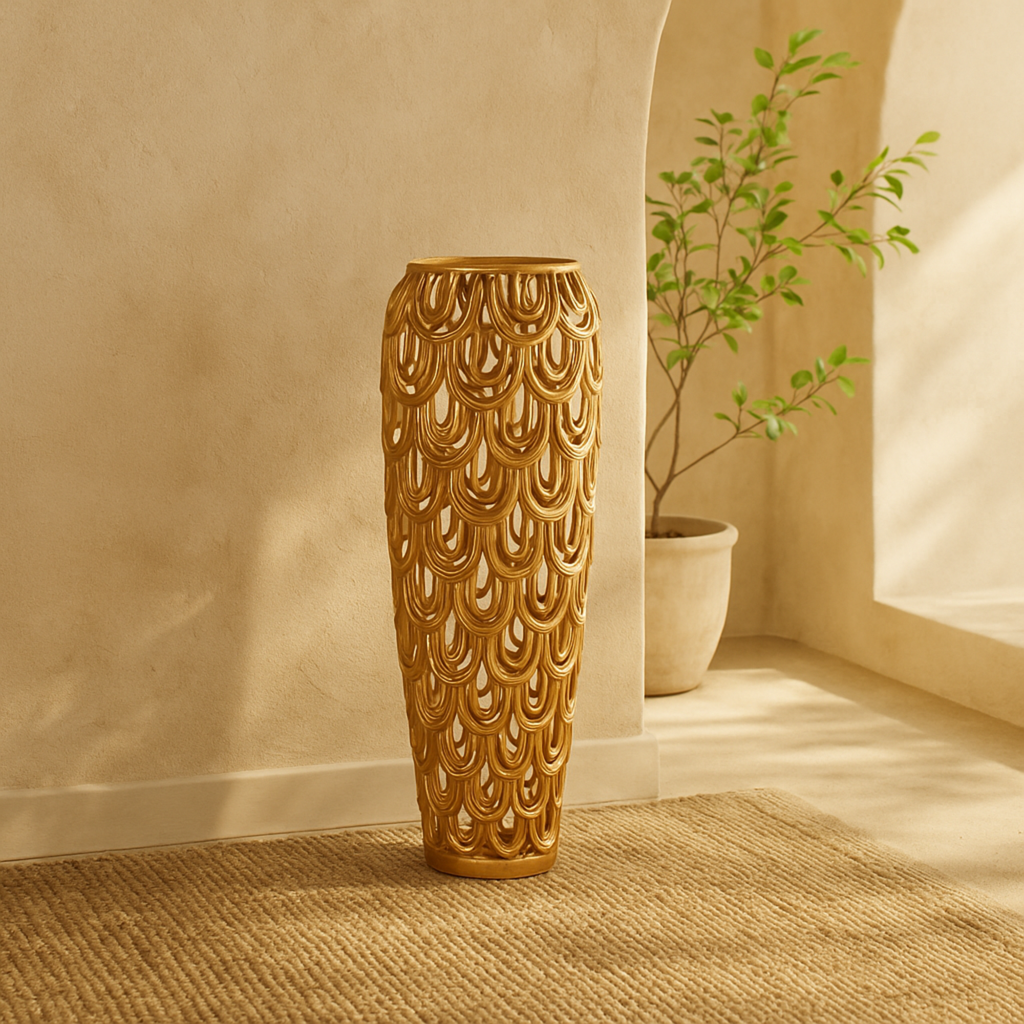 Geometric Aluminum Metal Art Deco Inspired Arched Decorative Vase