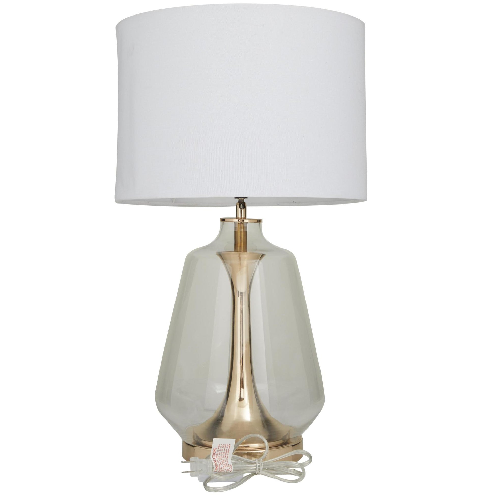 CosmoLiving by Cosmopolitan Gold Tempered Glass Transparent Base Room Table Lamp with Drum Shade