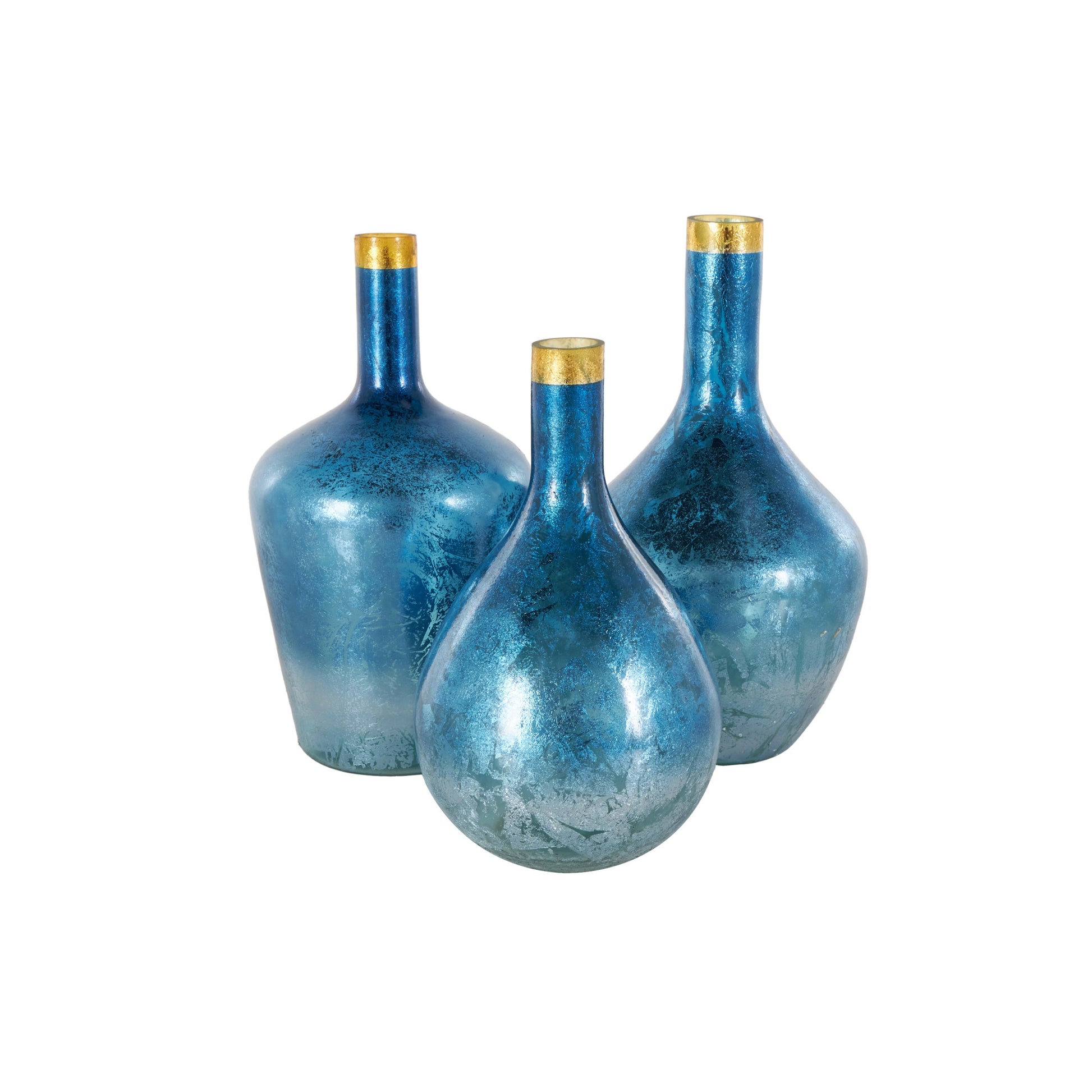 Set of 3 Glass Decorative Vase with Gold Rim