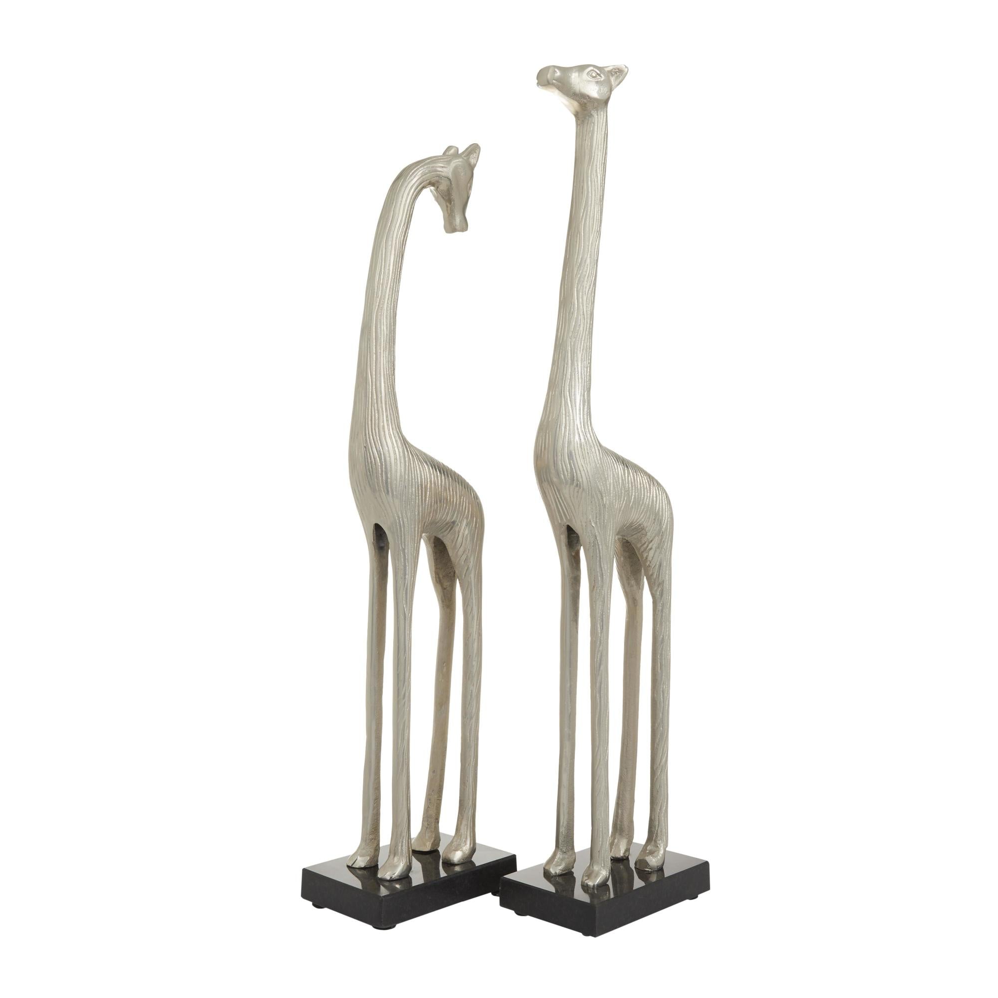 Set of 2 Giraffe Silver Aluminum Metal Decorative Sculpture
