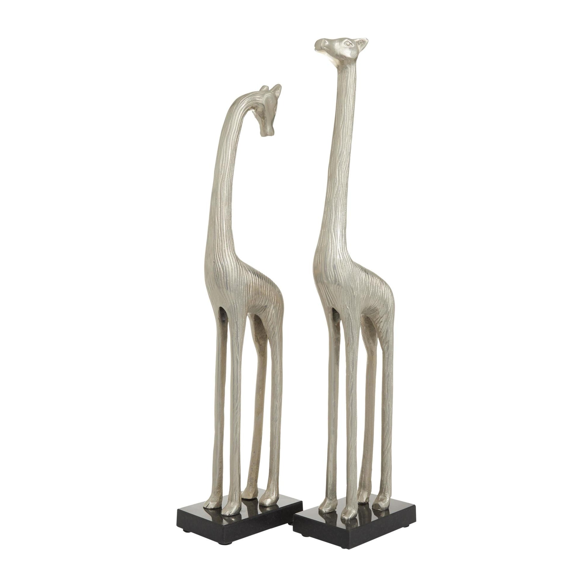 Set of 2 Giraffe Silver Aluminum Metal Decorative Sculpture