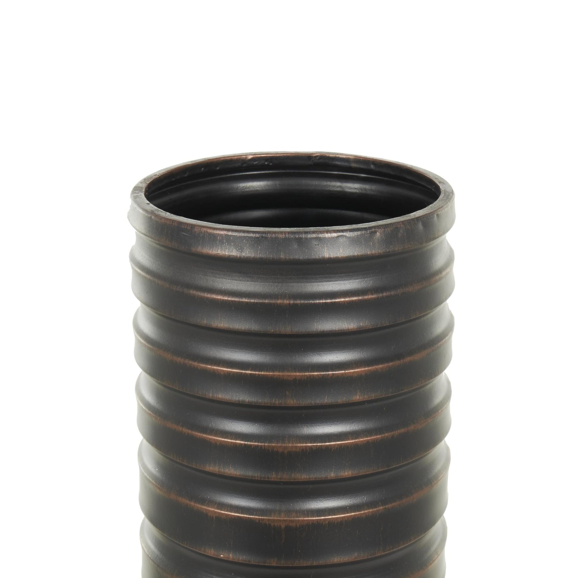 Set of 3 Bronze Metal Ribbed Tall Cone Floor Decorative Vase with Horizontal Grooves
